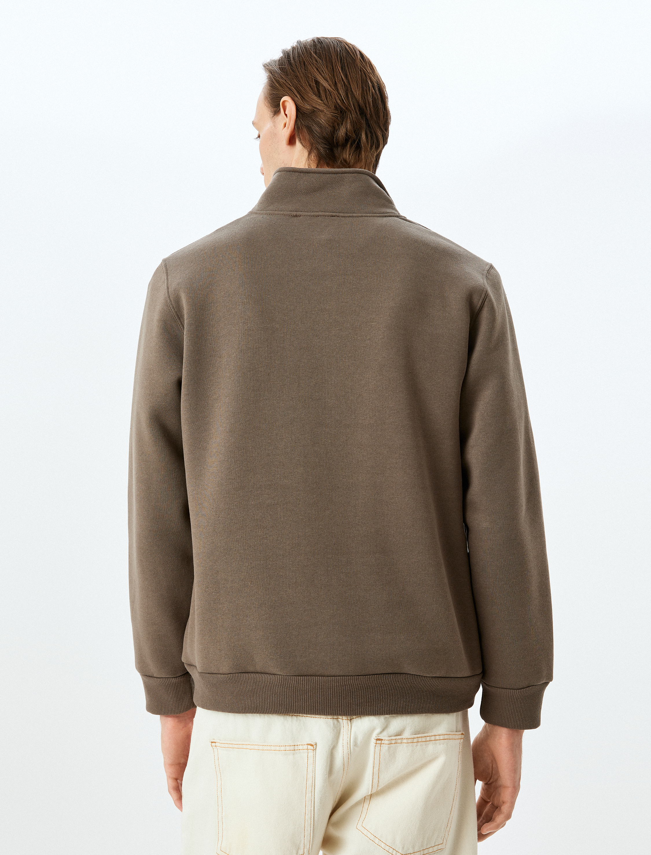   Yarım Fermuarlı Pamuk Karışımlı Şardonlu Baskılı Sweatshirt