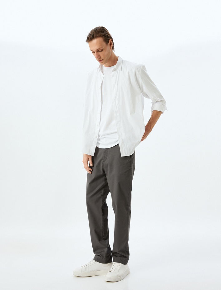  Pamuklu Gabardin Cep Detaylı Chino Pantolon