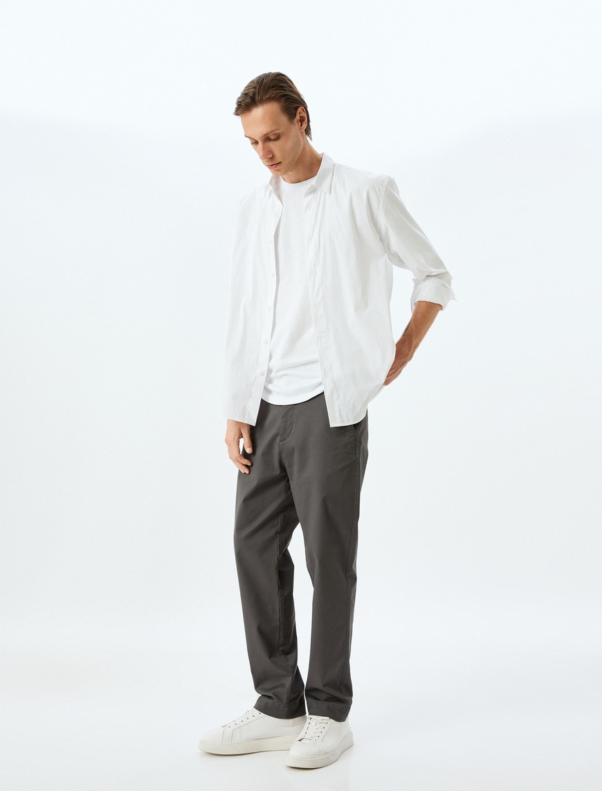   Pamuklu Gabardin Cep Detaylı Chino Pantolon