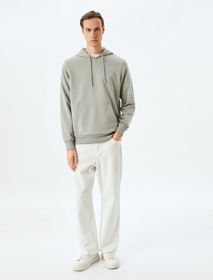 Kapşonlu Sweatshirt Kanguru Cep Detaylı Uzun Kollu Pamuklu
