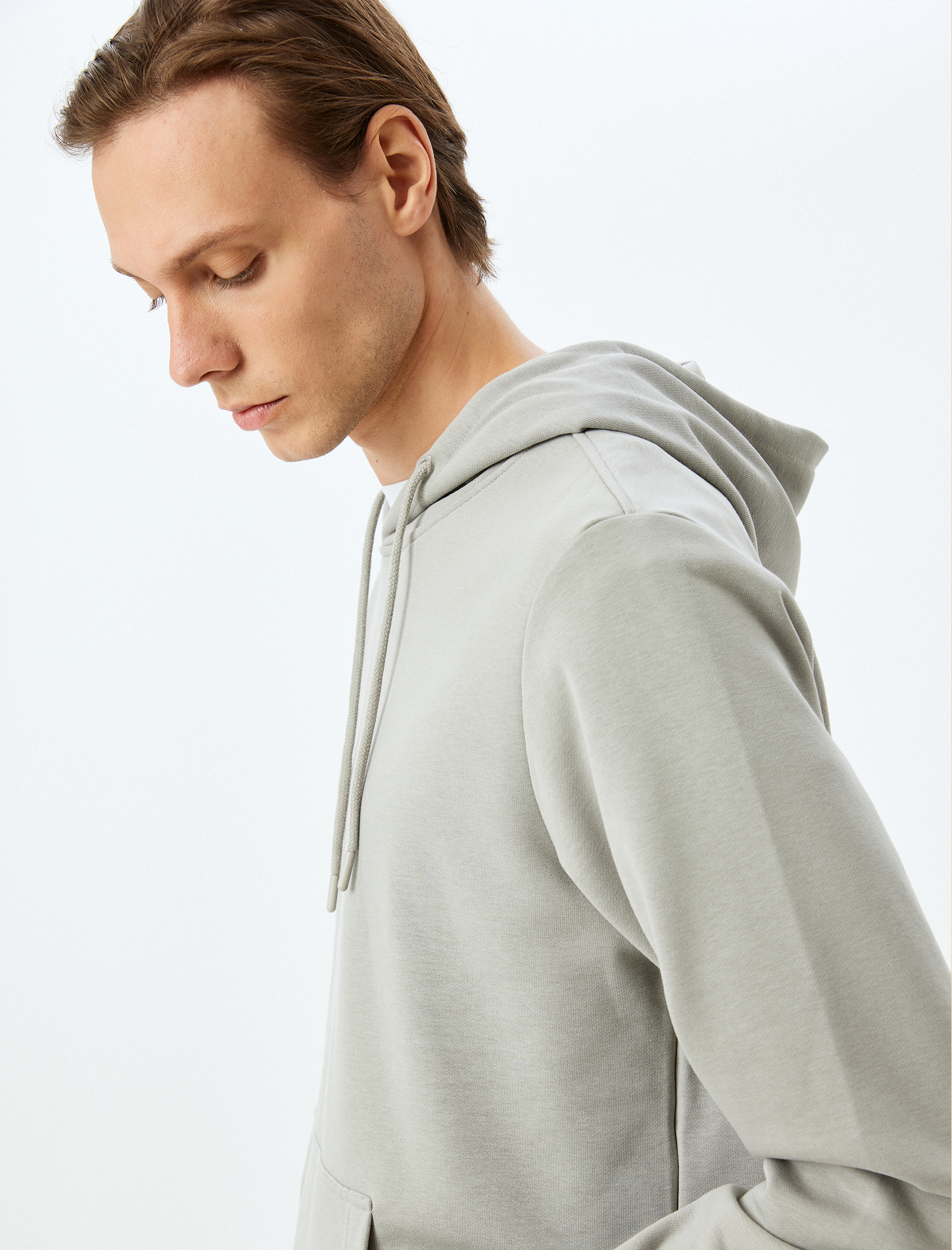   Kapşonlu Sweatshirt Kanguru Cep Detaylı Uzun Kollu Pamuklu