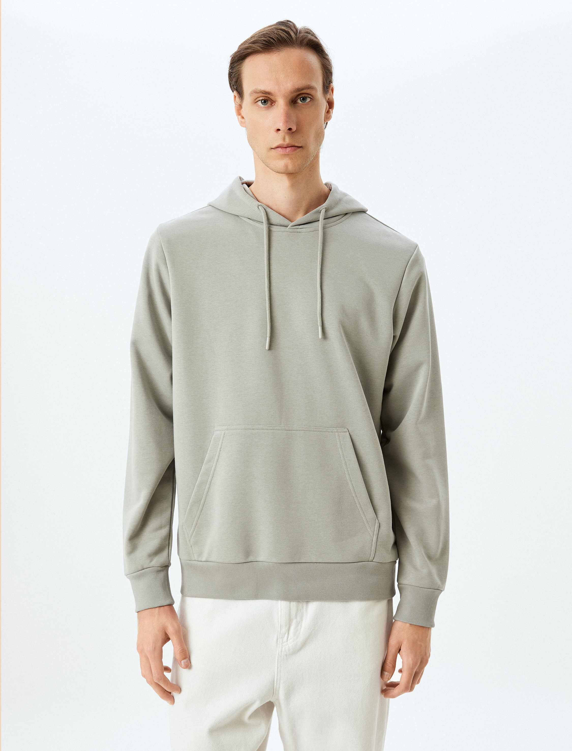   Kapşonlu Sweatshirt Kanguru Cep Detaylı Uzun Kollu Pamuklu