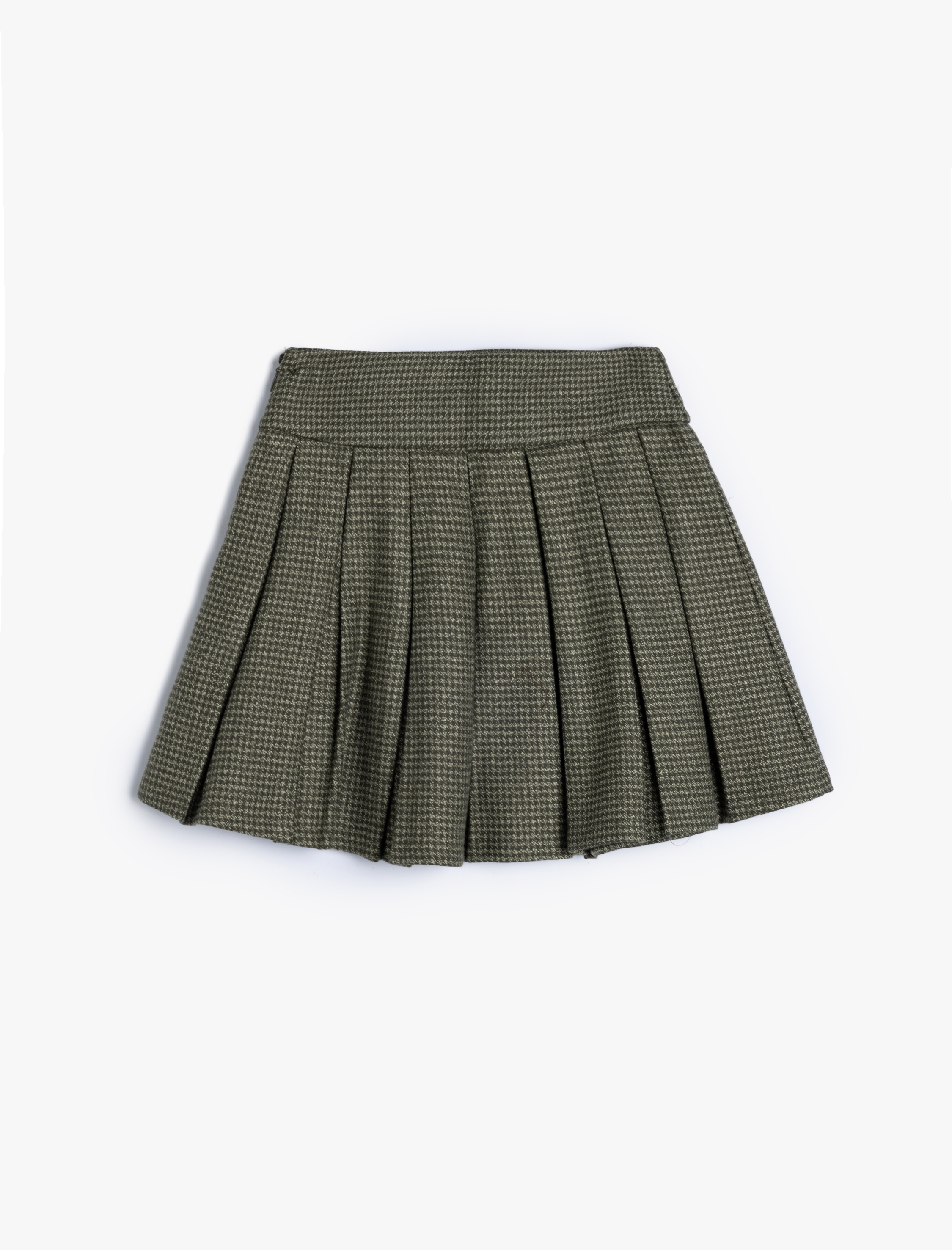  Kız Çocuk Pileli Toka Detaylı Viskon Karışımlı Ekoseli Etek