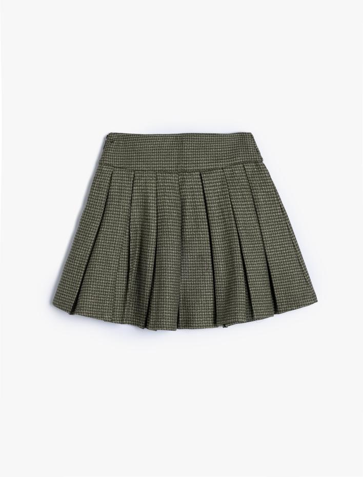 Kız Çocuk Pileli Toka Detaylı Viskon Karışımlı Ekoseli Etek