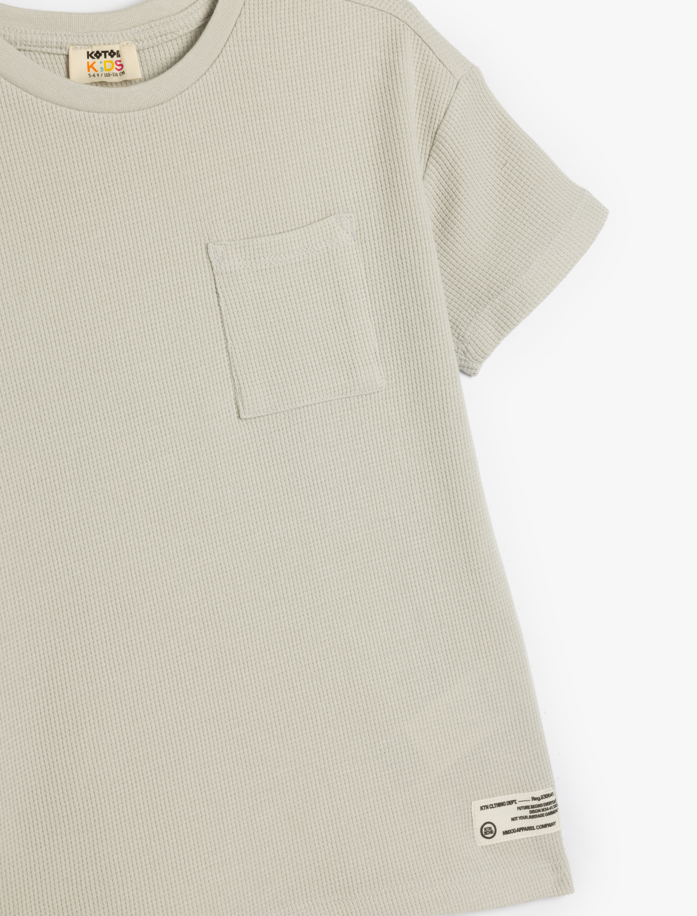  Erkek Çocuk Oversize Basic Tişört Kısa Kollu Bisiklet Yaka Dokulu Cep Detaylı Pamuklu