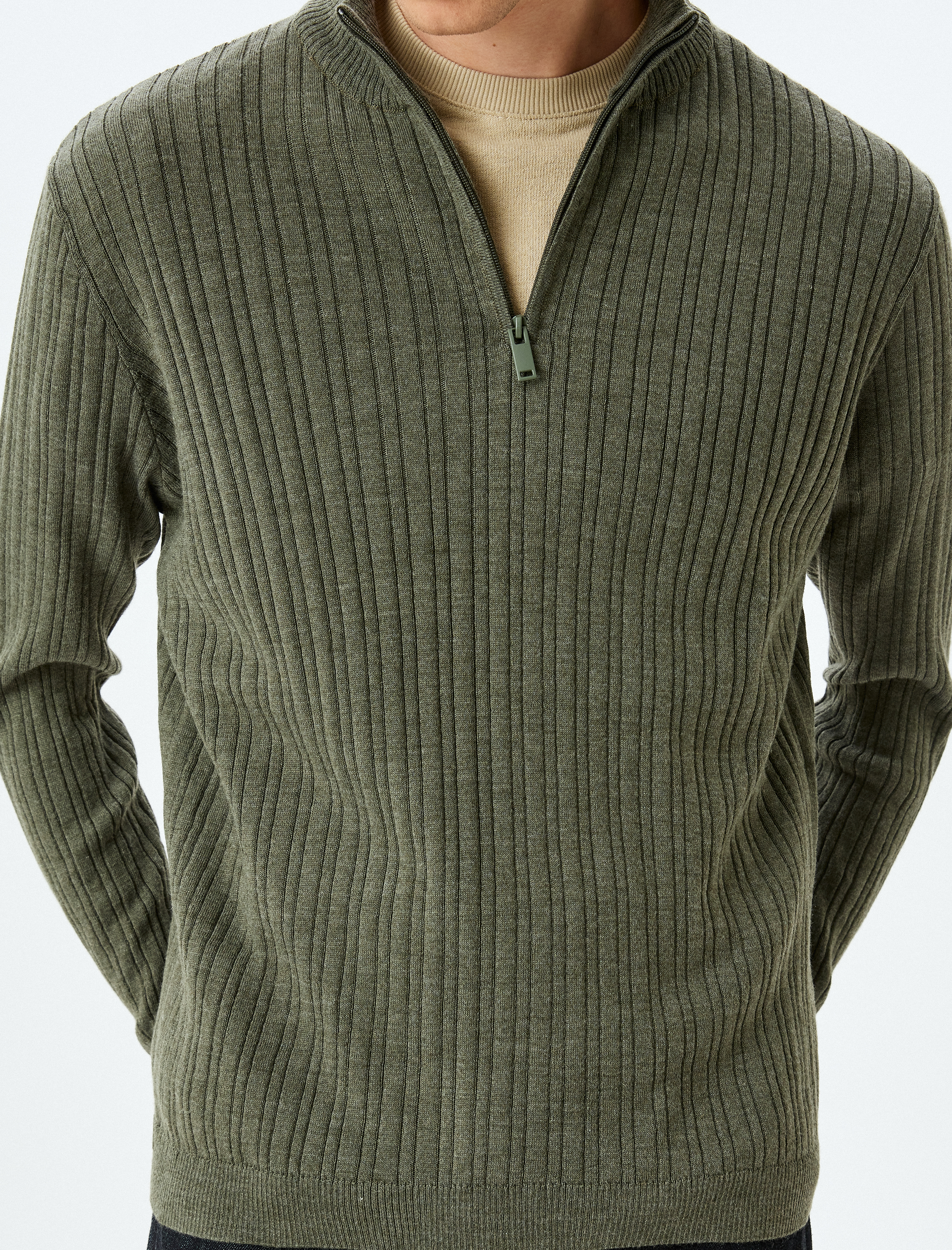   Triko Kazak Dik Yaka Yarım Fermuarlı Basic