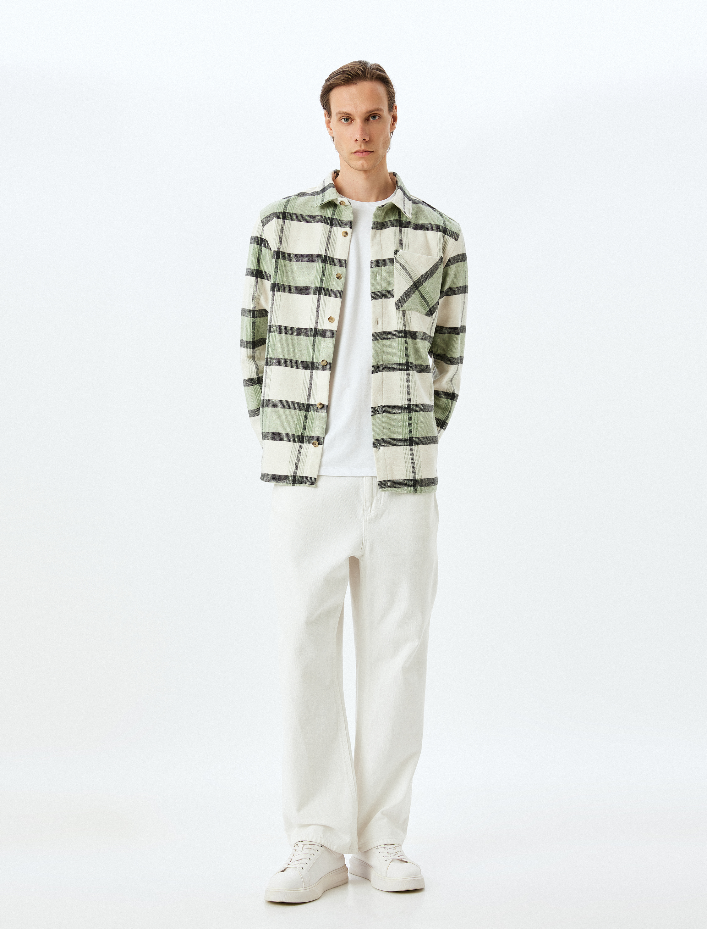   Cep Detaylı Regular Fit Uzun Kollu Ekose Desenli Oduncu Gömleği