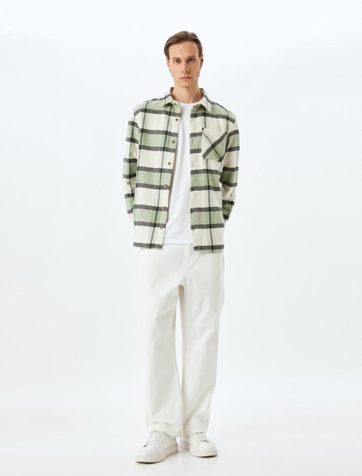  Cep Detaylı Regular Fit Uzun Kollu Ekose Desenli Oduncu Gömleği