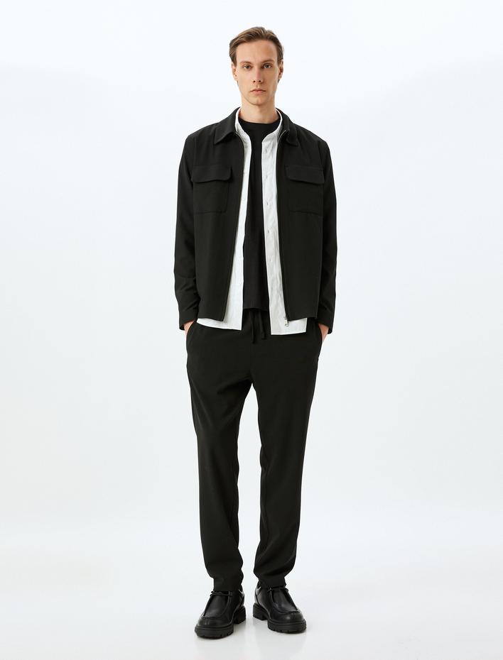  Cep Detaylı Viskon Karışımlı Beli Bağcıklı Eşofman Pantolon