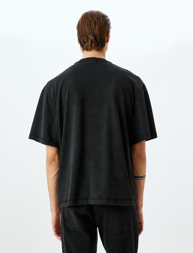 Bisiklet Yaka Kısa Kollu Oversize Slogan Baskılı Tişört_3