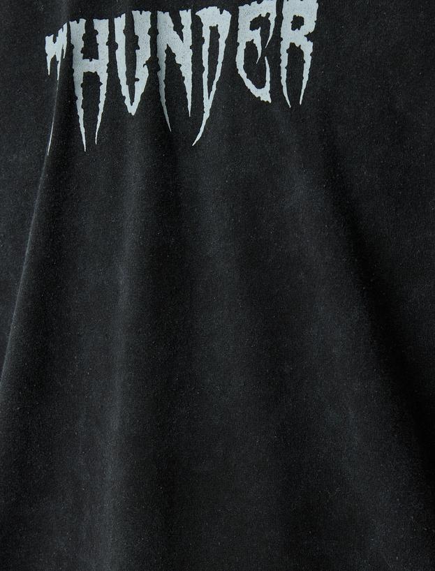 Bisiklet Yaka Kısa Kollu Oversize Slogan Baskılı Tişört_5