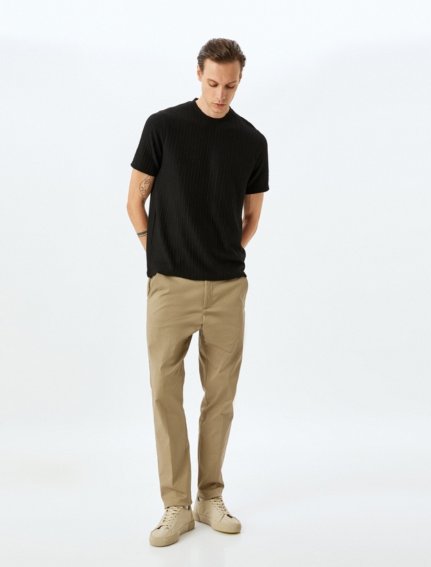 Basic Bisiklet Yaka Pamuklu Kısa Kollu Oversize Tişört_1