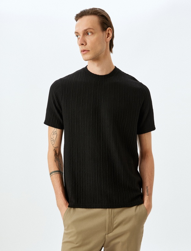 Basic Bisiklet Yaka Pamuklu Kısa Kollu Oversize Tişört_2