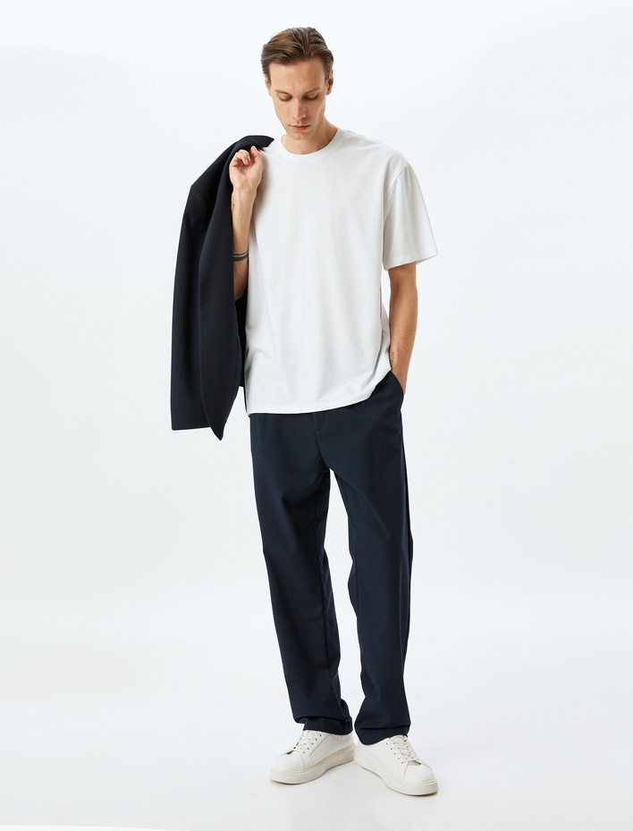  Basic Bisiklet Yaka Pamuklu Tok Kumaş Kısa Kollu Oversize Tişört