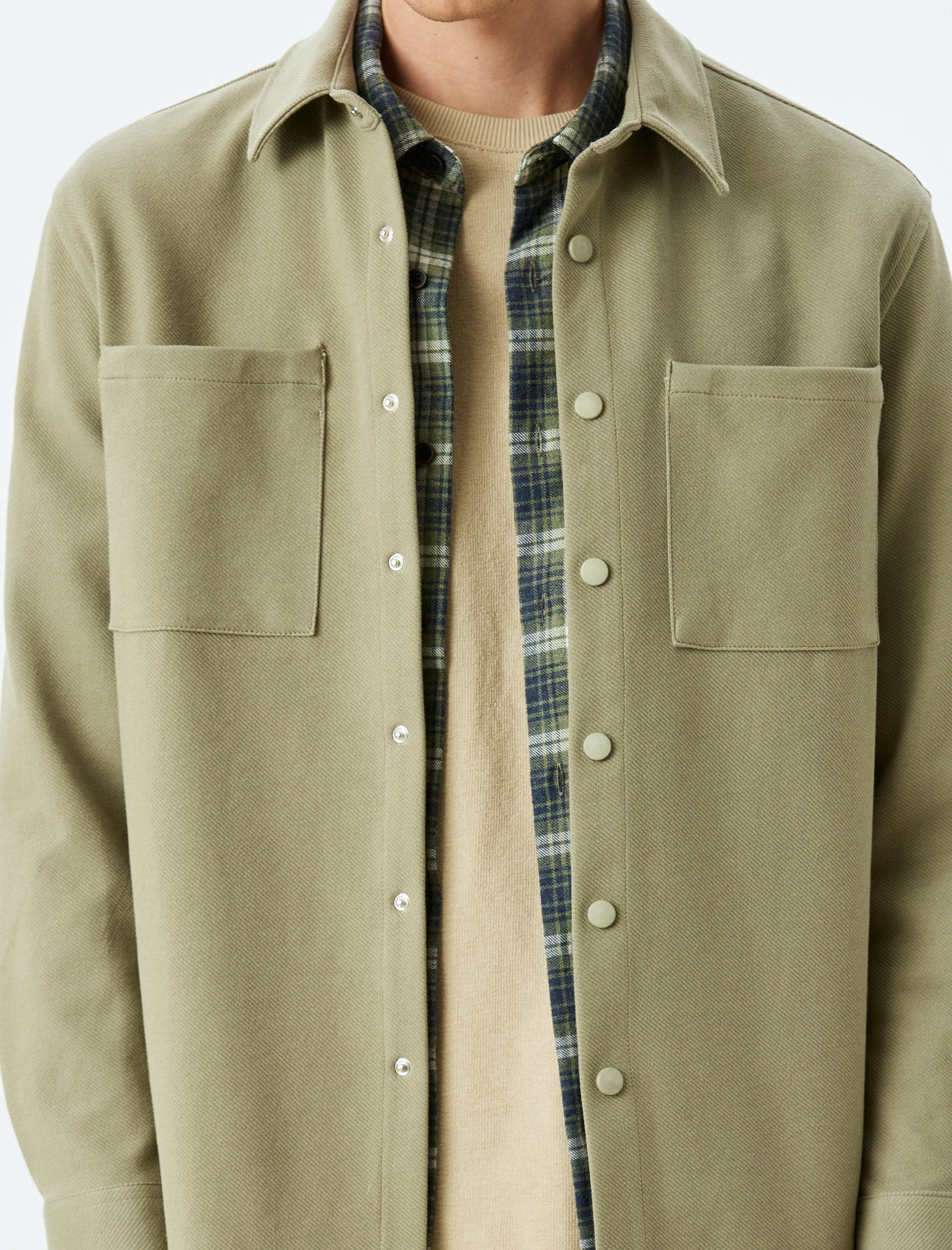   Çıtçıt Düğme Detaylı Regular Fit Pamuk Karışımlı Cepli Uzun Kollu Gömlek