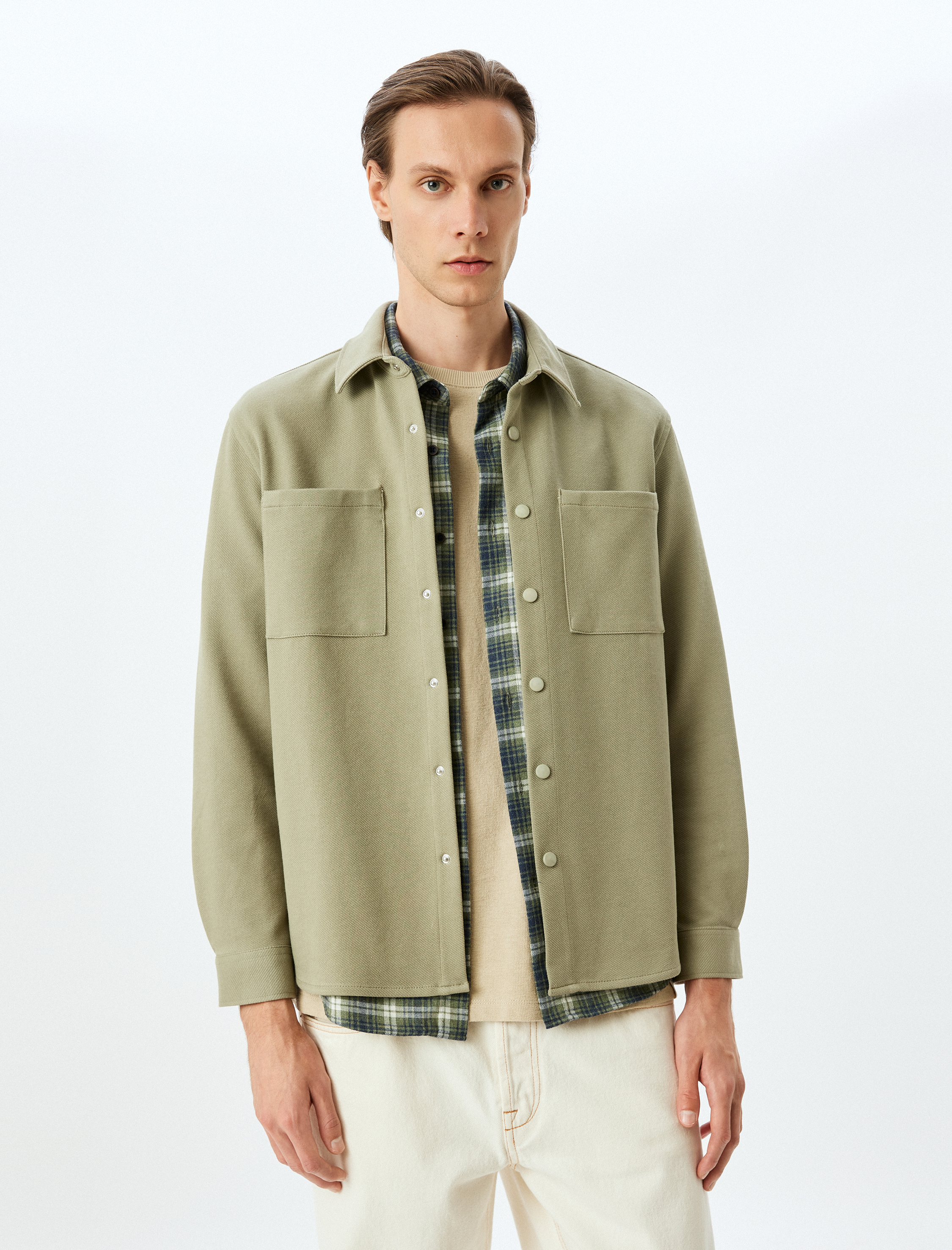   Çıtçıt Düğme Detaylı Regular Fit Pamuk Karışımlı Cepli Uzun Kollu Gömlek