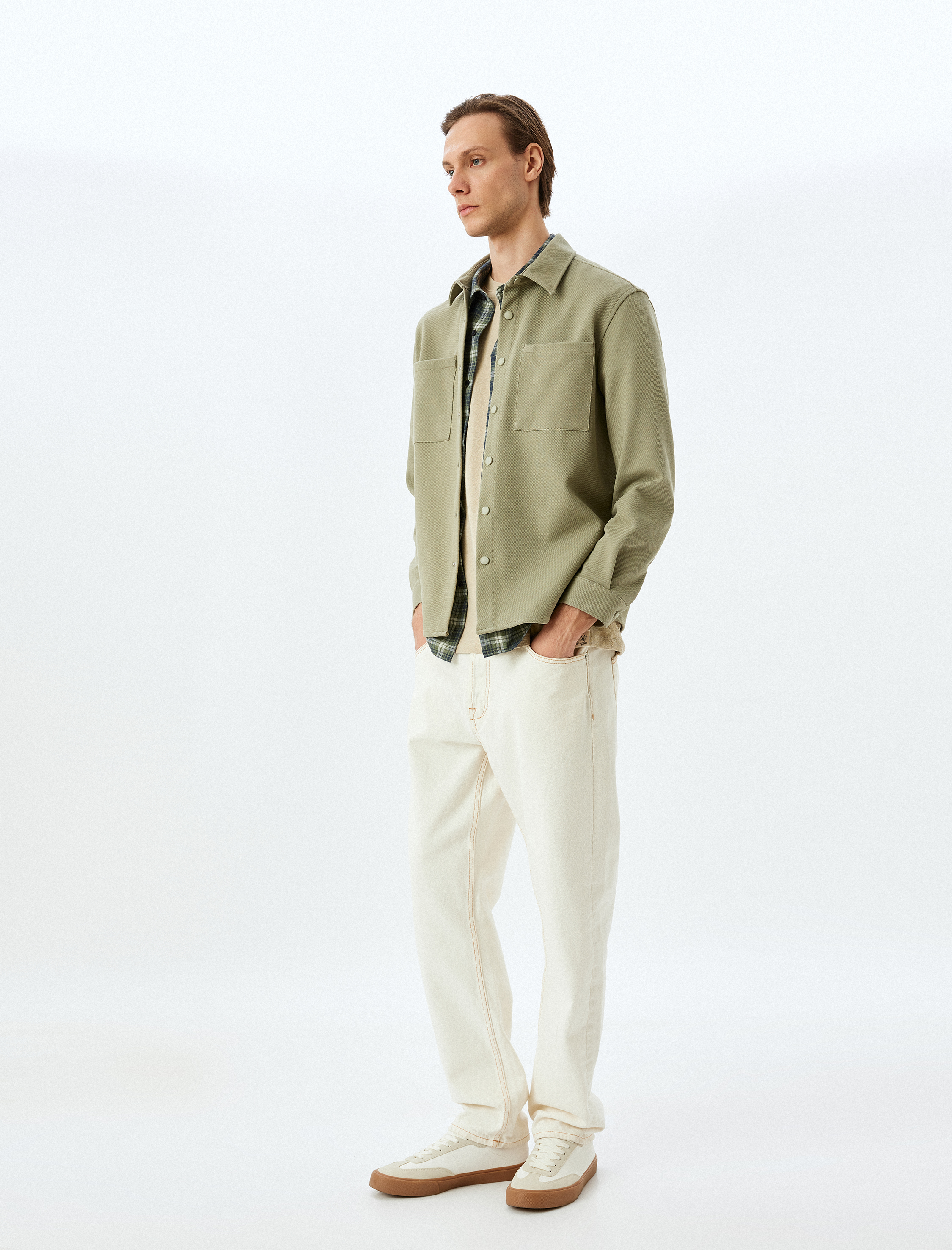   Çıtçıt Düğme Detaylı Regular Fit Pamuk Karışımlı Cepli Uzun Kollu Gömlek