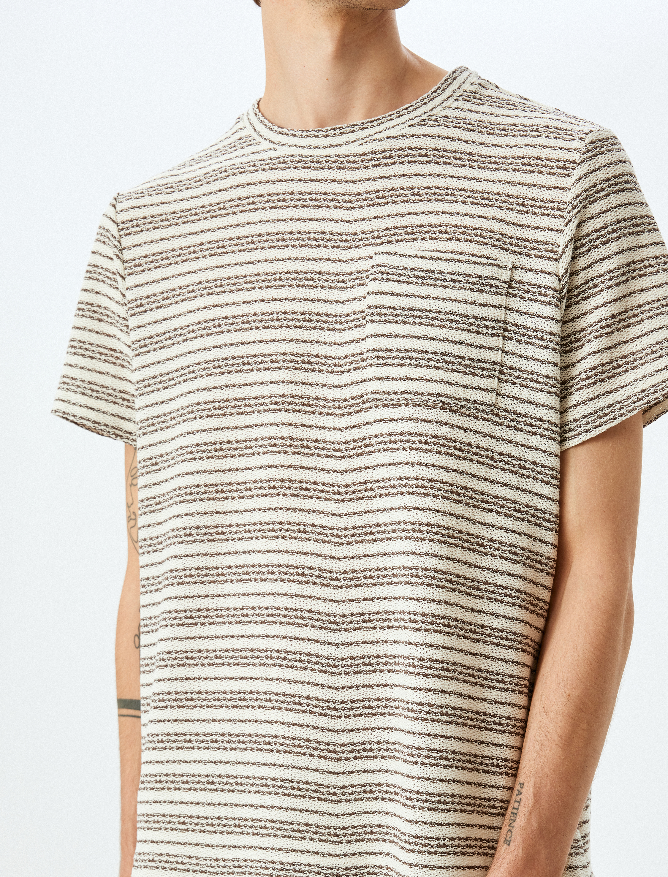   Kısa Kollu Regular Fit Bisiklet Yaka Pamuk Karışımlı Çizgili Tişört