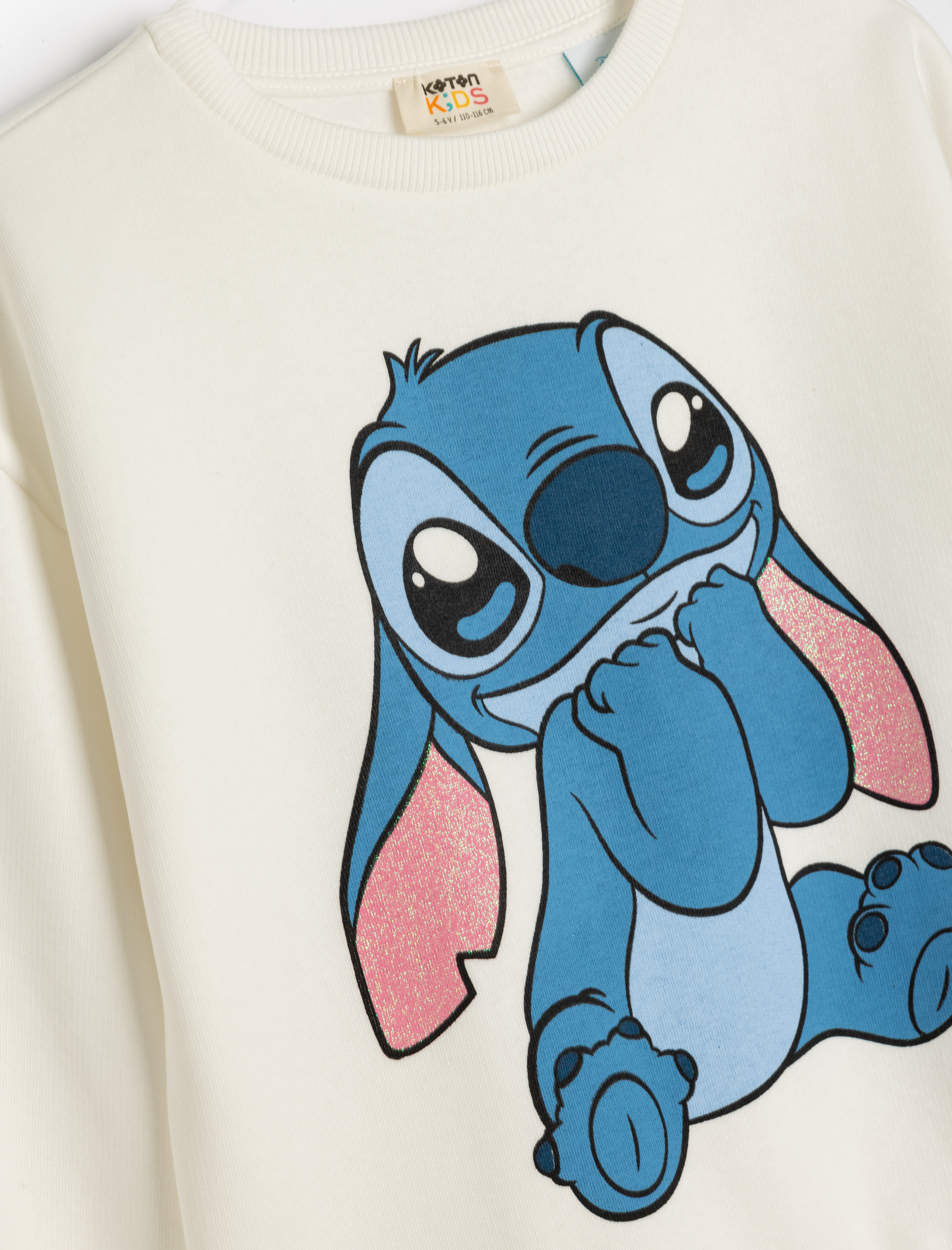 Kız Çocuk Stitch Sweatshirt Lisanslı Uzun Kollu Bisiklet Yaka Şardonlu