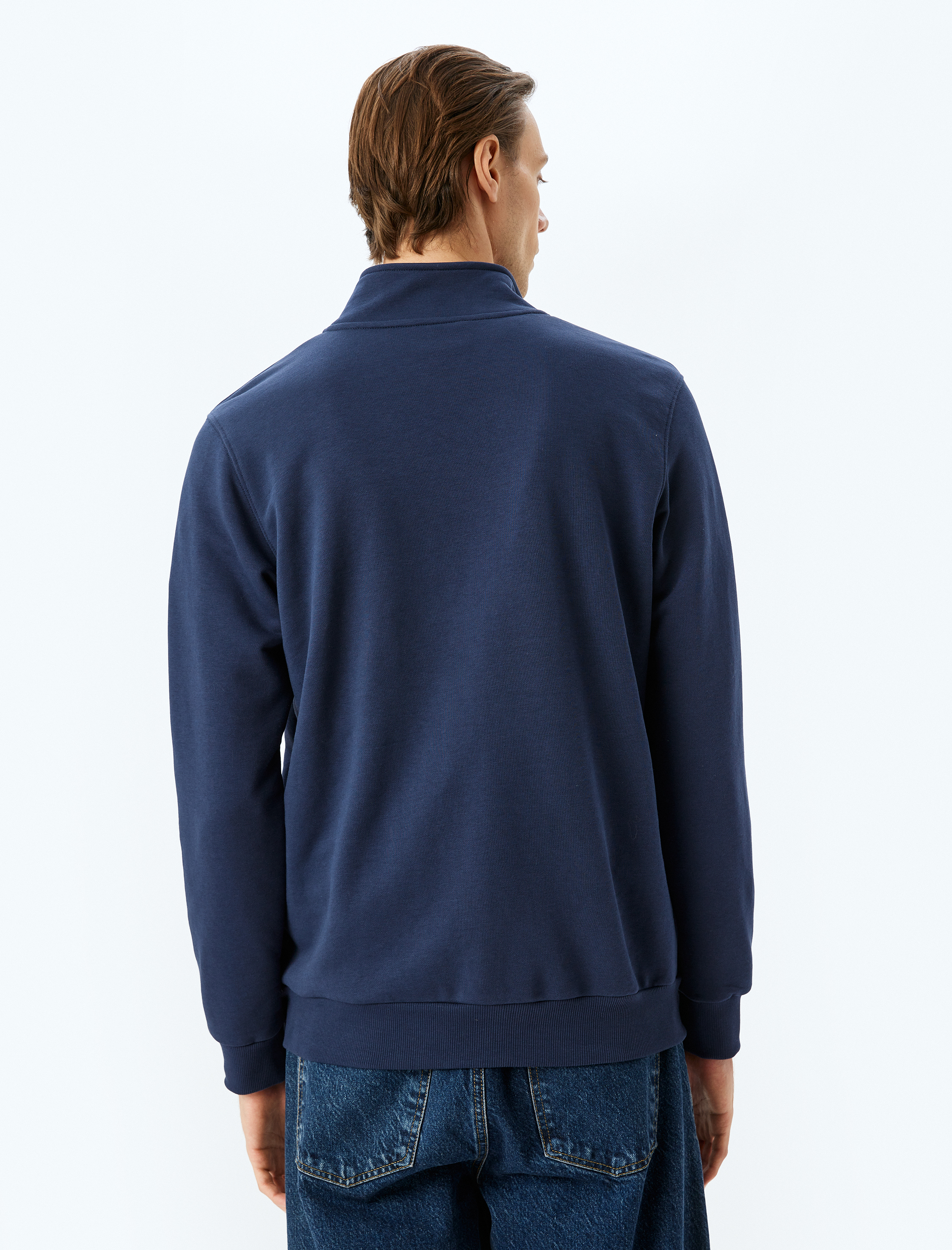   Pamuk Karışımlı Hayvan Baskılı Yarım Fermuarlı Sweatshirt