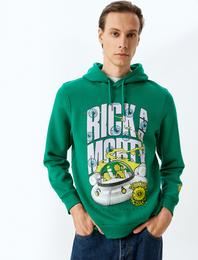 Kapşonlu Şardonlu Pamuk Karışımlı Lisanslı Rick and Morty Sweatshirt