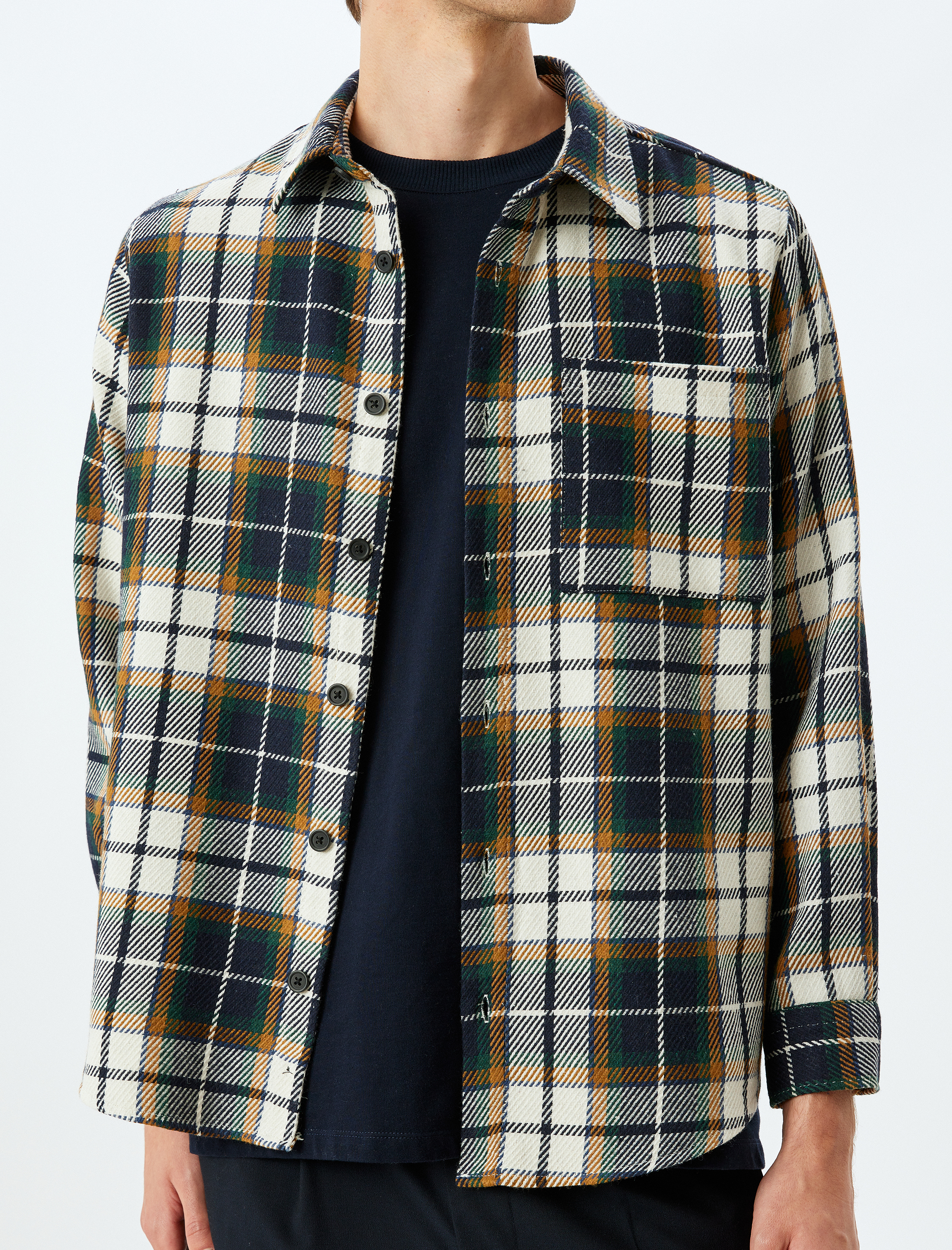   Uzun Kollu Regular Fit Pamuk Karışımlı Cep Detaylı Ekose Oduncu Gömleği