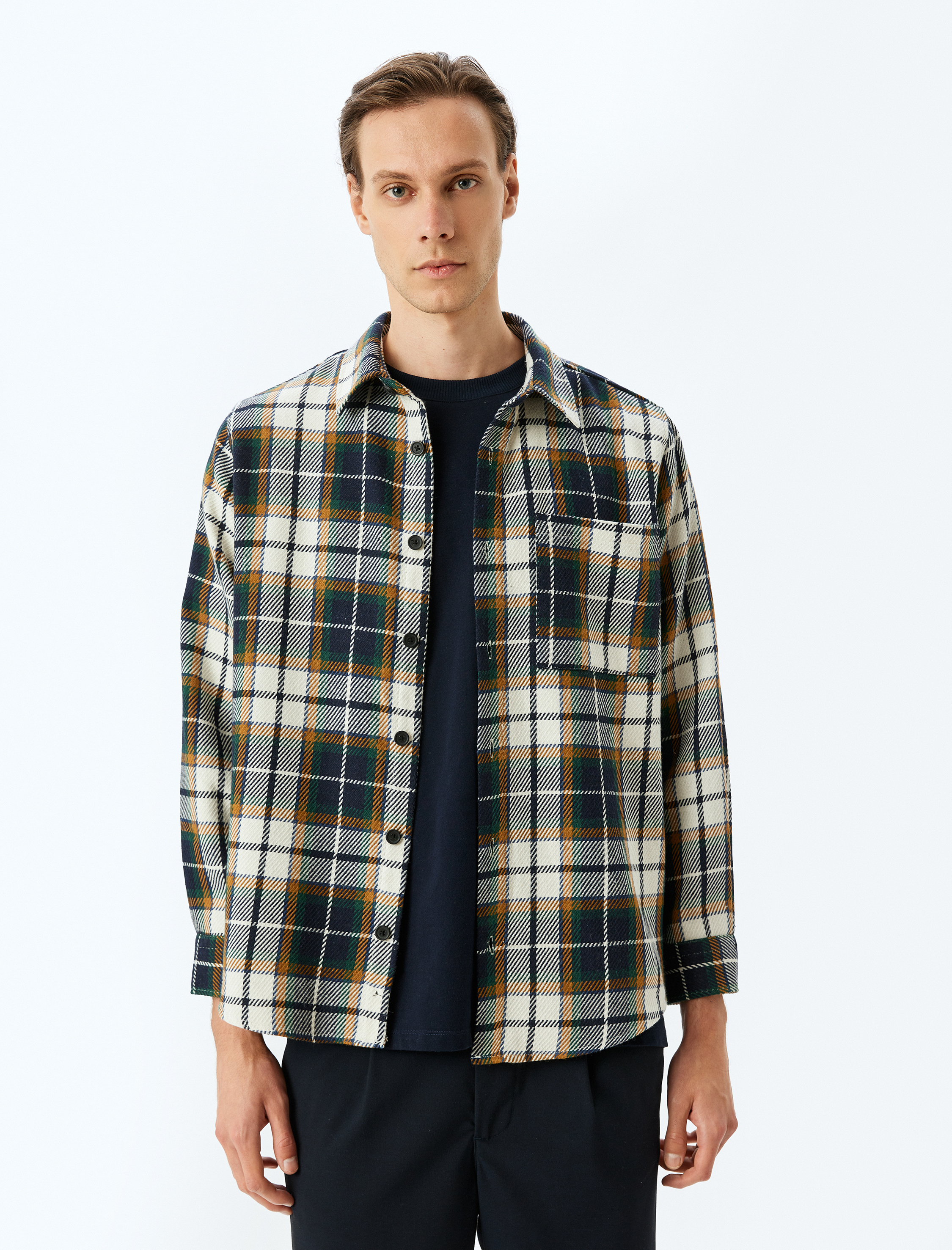   Uzun Kollu Regular Fit Pamuk Karışımlı Cep Detaylı Ekose Oduncu Gömleği