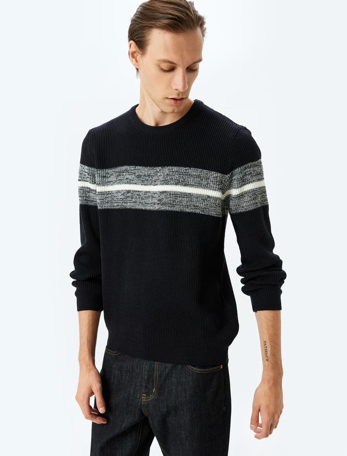  Bisiklet Yaka Çizgili Kışlık Triko Kazak