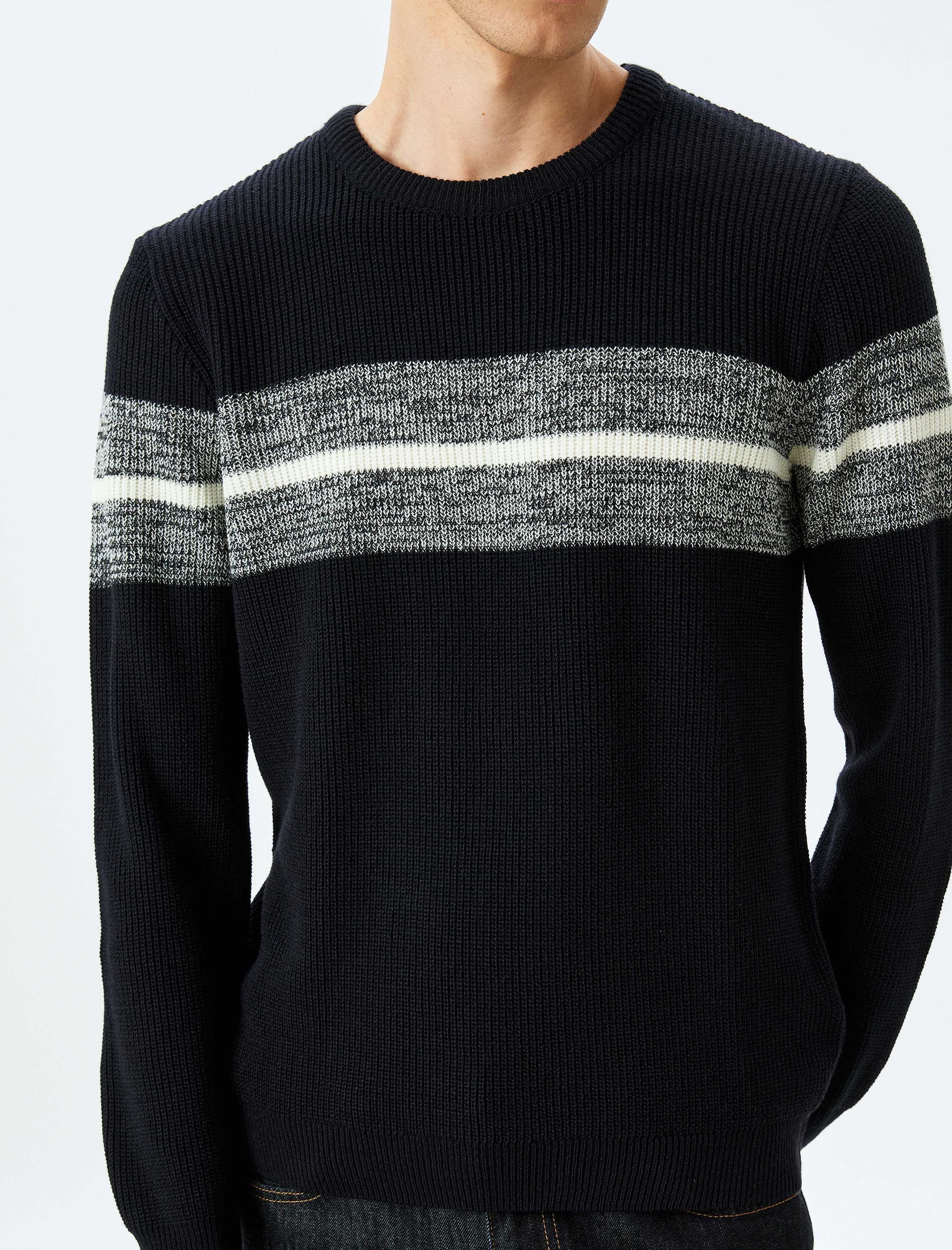   Bisiklet Yaka Çizgili Kışlık Triko Kazak