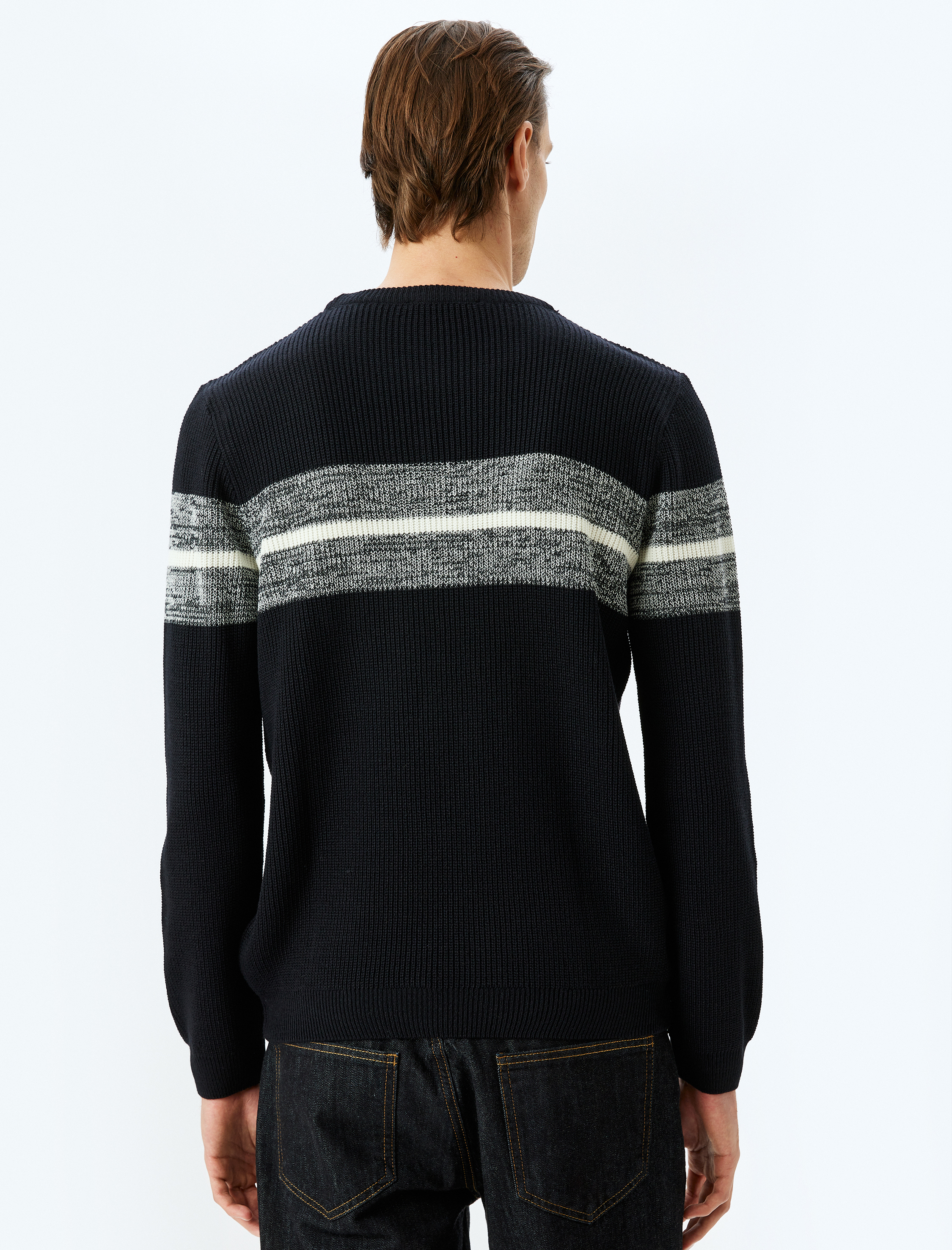   Bisiklet Yaka Çizgili Kışlık Triko Kazak