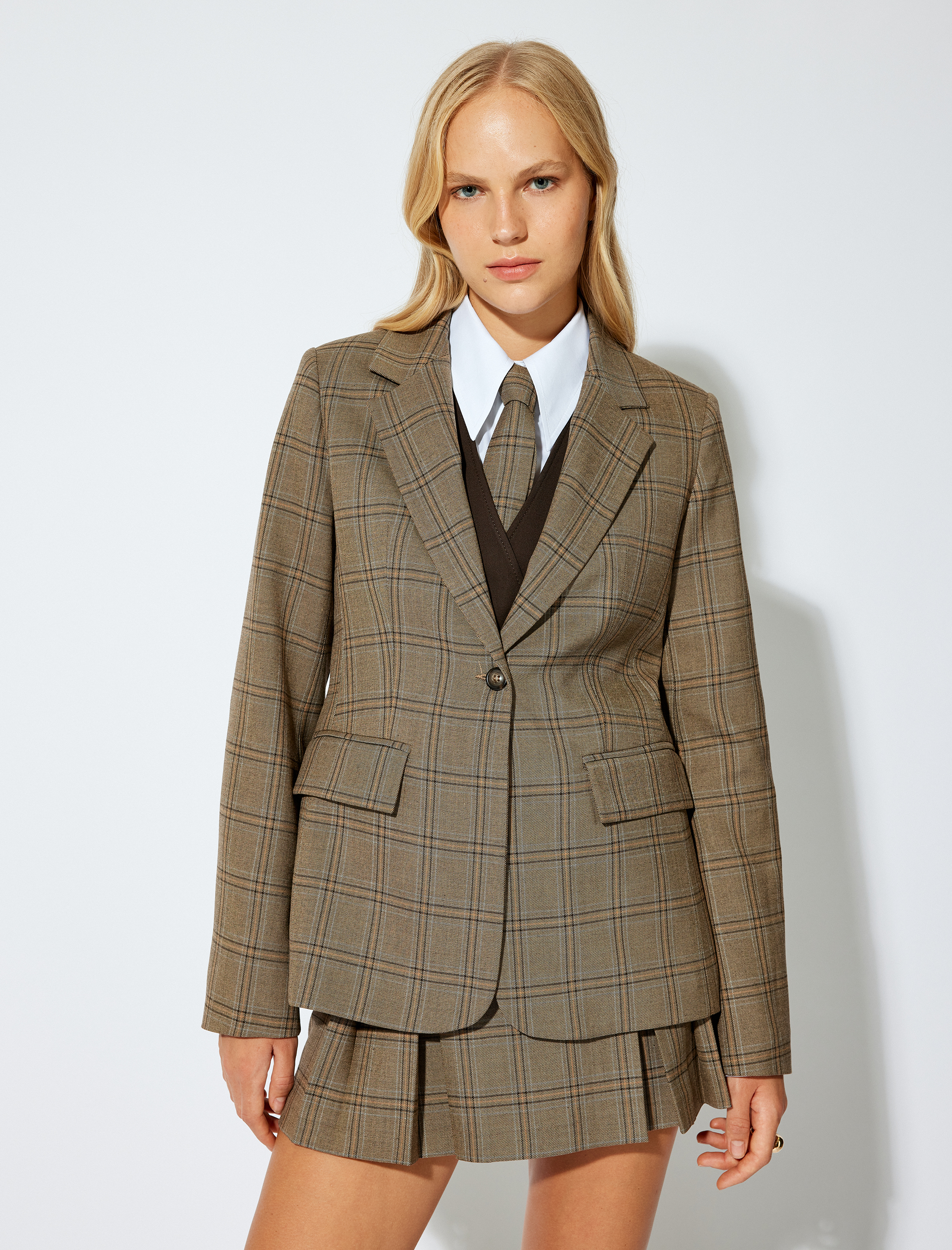   Blazer Ceket Kruvaze Cepli Düğmeli Kalça Boy