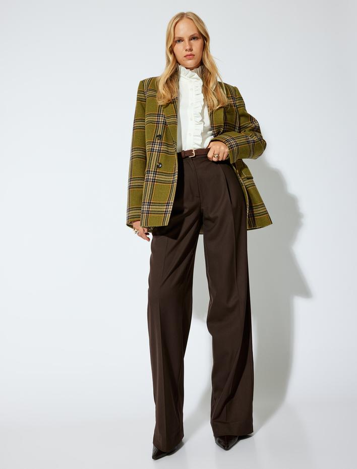  Kruvaze Blazer Ceket Düğmeli Kapaklı Cep Detaylı