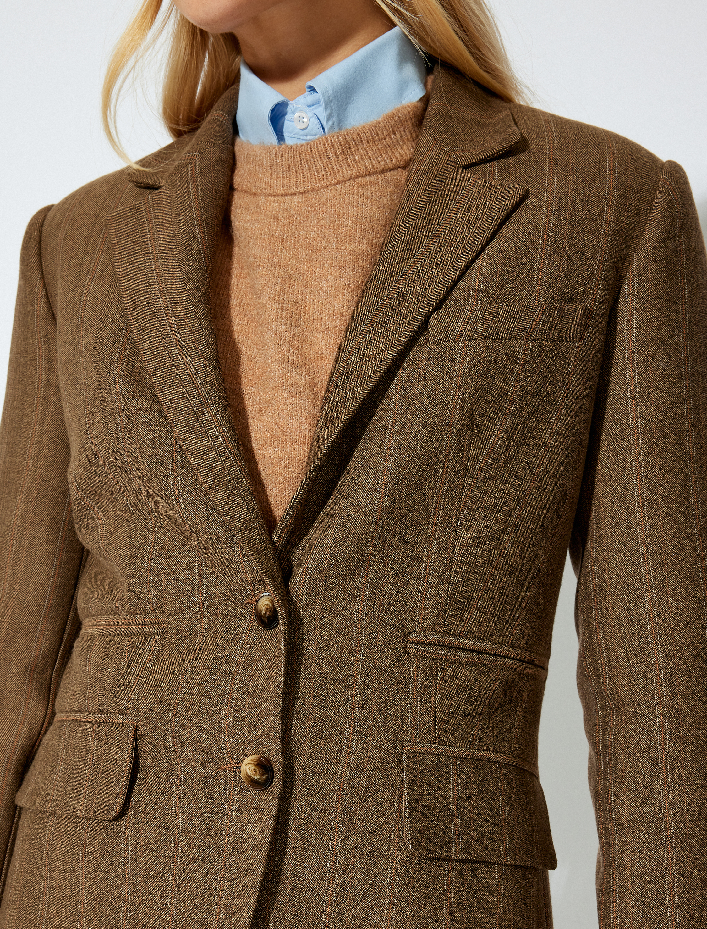   Blazer Ceket Kruvaze Cepli Düğmeli Kalça Boy