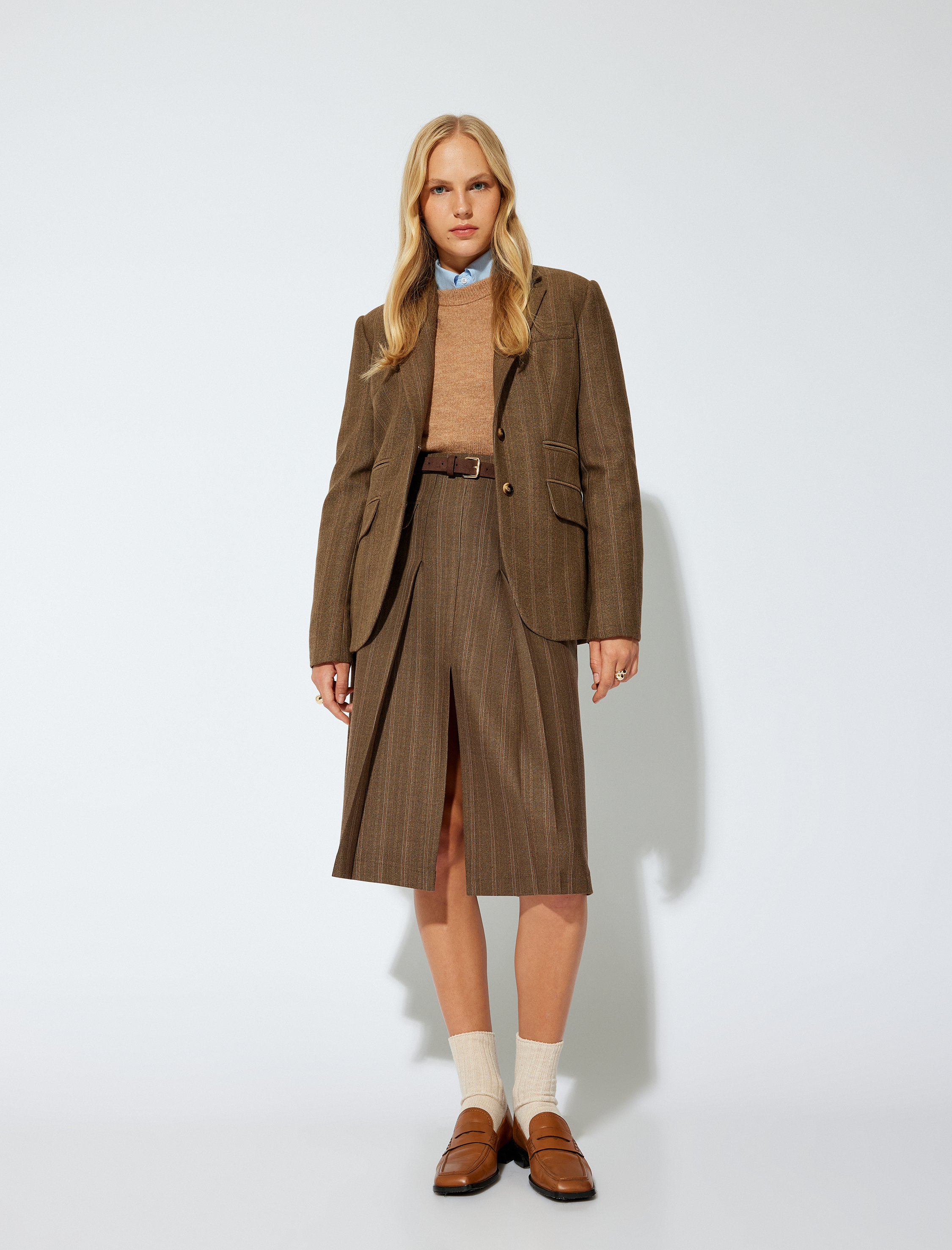   Blazer Ceket Kruvaze Cepli Düğmeli Kalça Boy