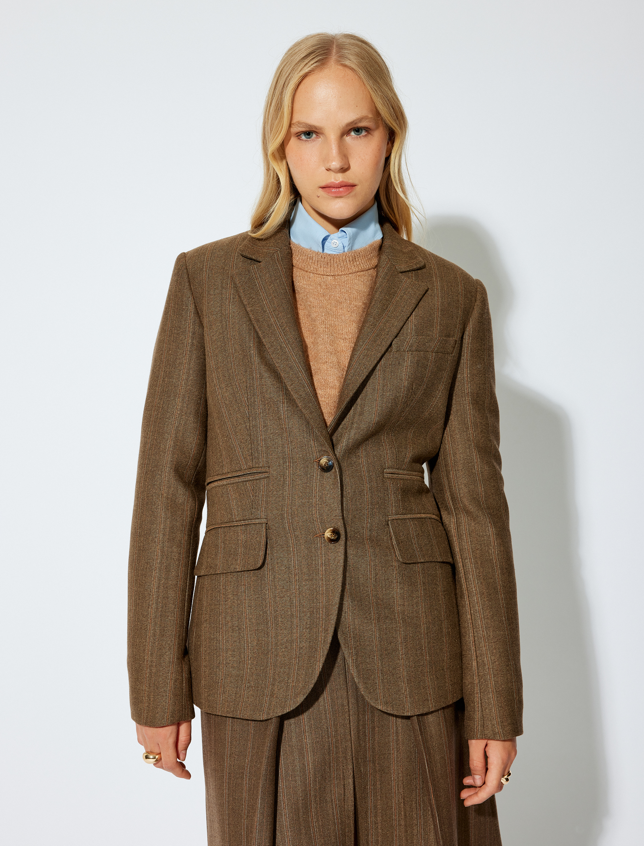   Blazer Ceket Kruvaze Cepli Düğmeli Kalça Boy