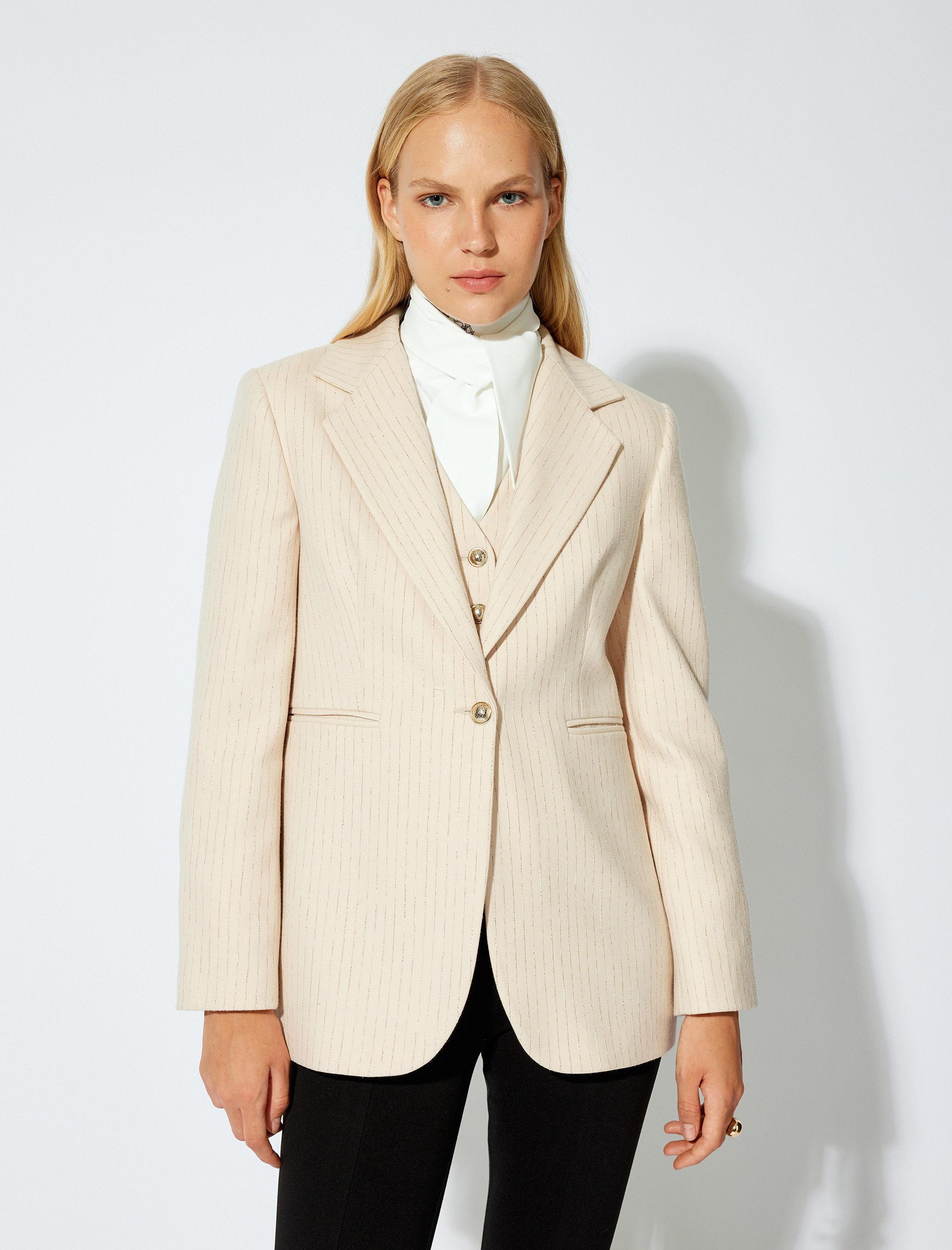   Blazer Ceket Kruvaze Cepli Düğmeli Kalça Boy