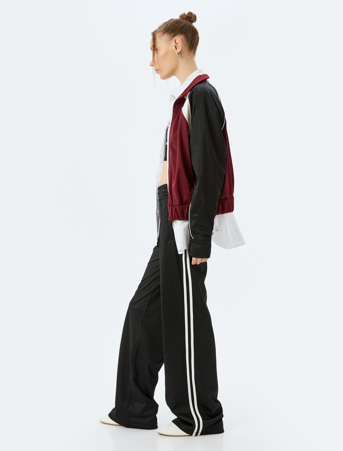  Geniş Paça Nervürlü Beli Lastikli Cep Detaylı Eşofman Pantolon