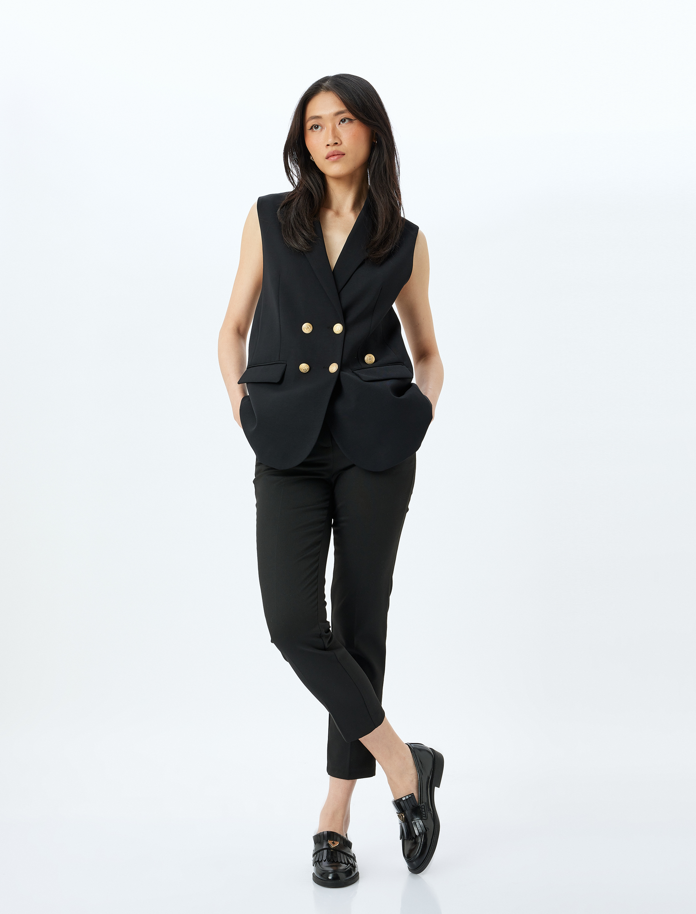 Cepli Yüksek Bel Cigarette Kumaş Pantolon