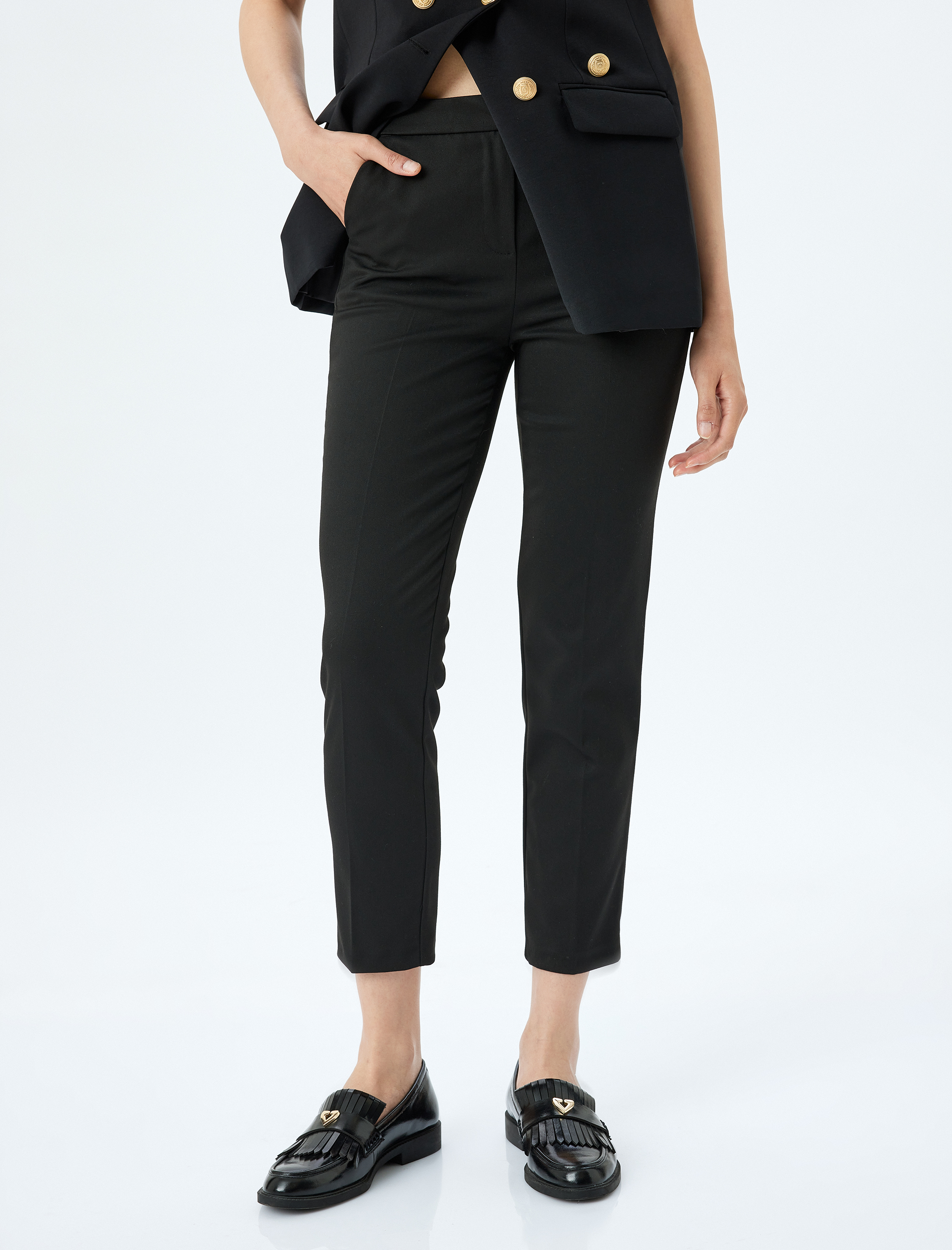 Cepli Yüksek Bel Cigarette Kumaş Pantolon