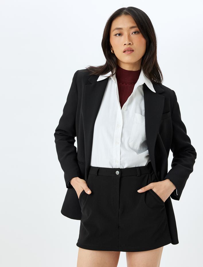  Slim Fit Cepli Mini Şort Etek