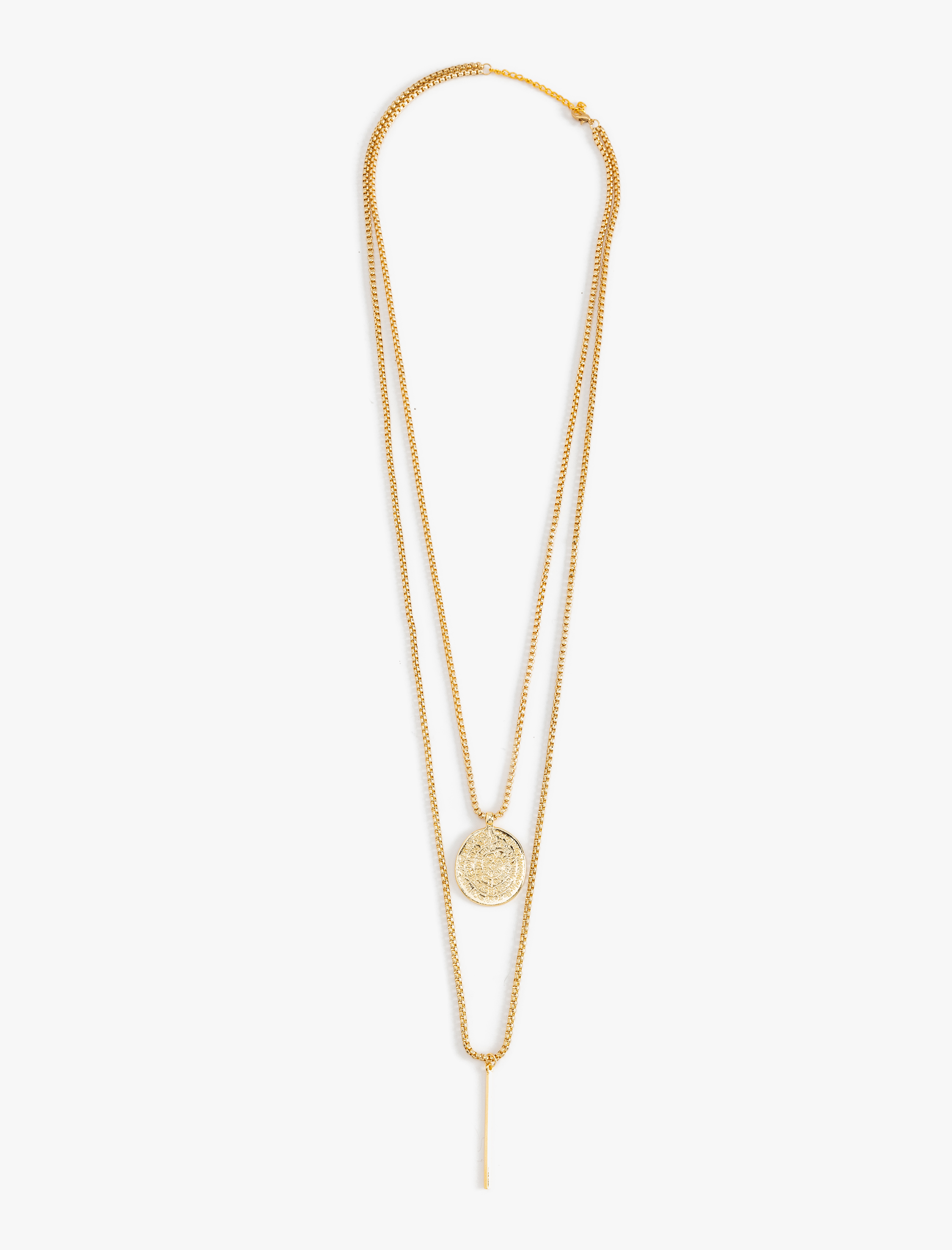  Kadın 2 Sıra Charm Detaylı Zincir Kolye