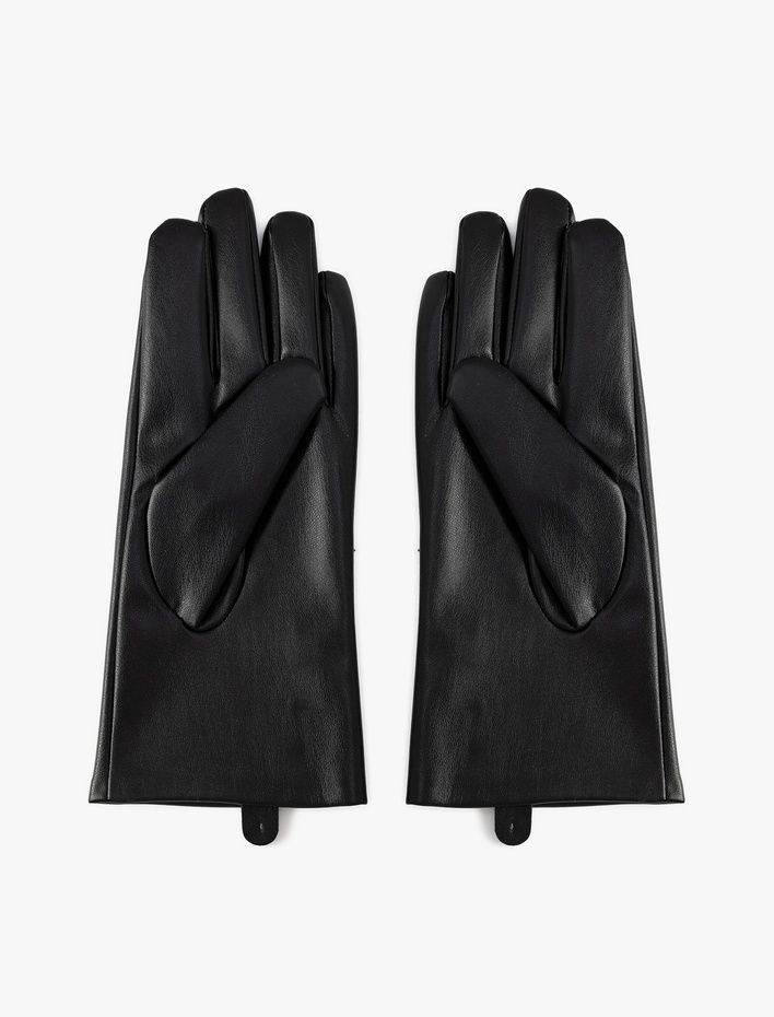 Kadın Eldiven Suni Deri Düğme Detaylı
