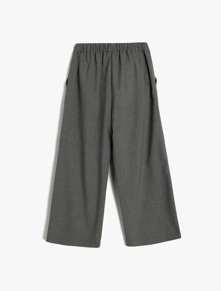 Kız Çocuk Bol Paça Pantolon Cep Detaylı Beli Bağlamalı