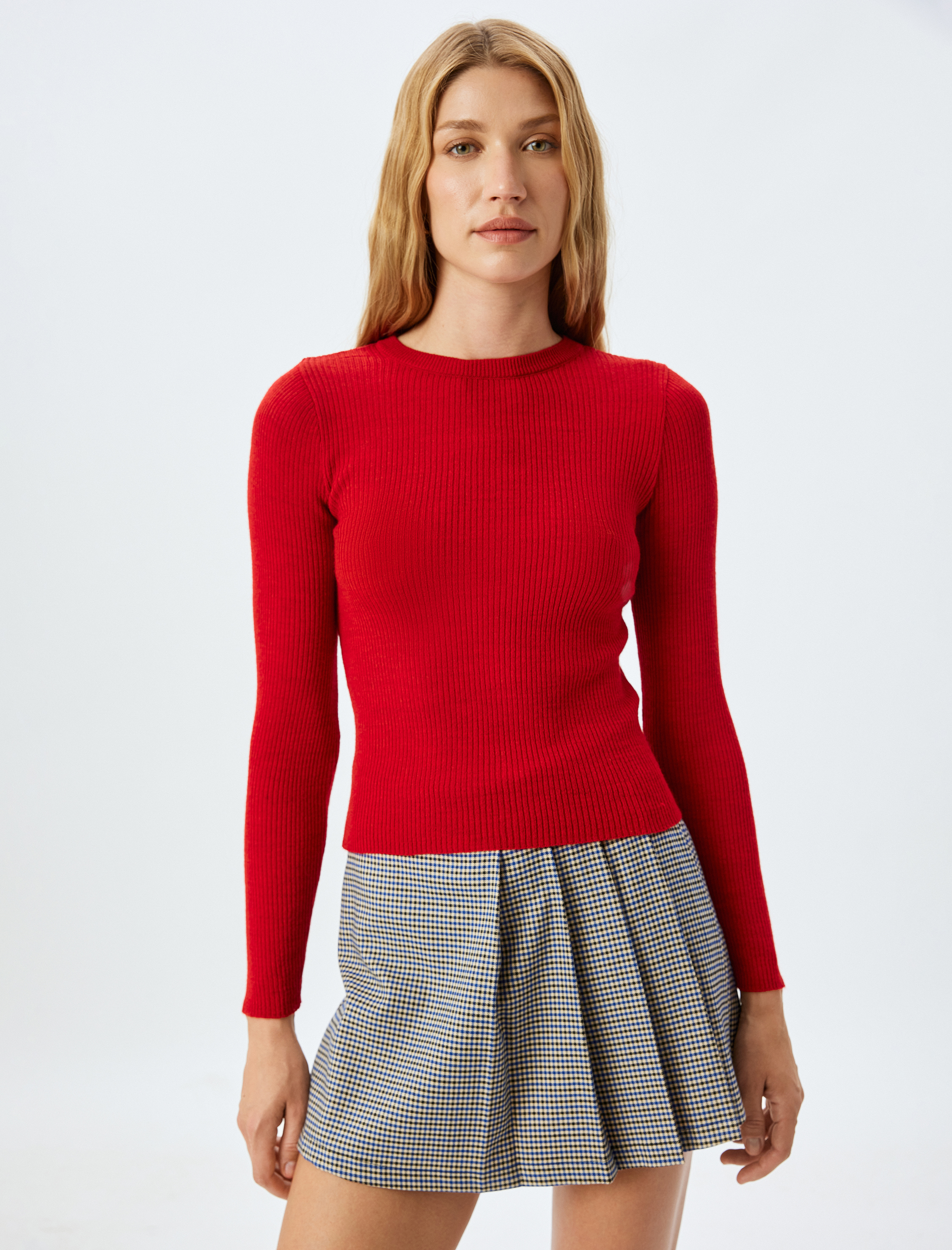   Bisiklet Yaka Uzun Kollu Slim Fit Triko Kazak