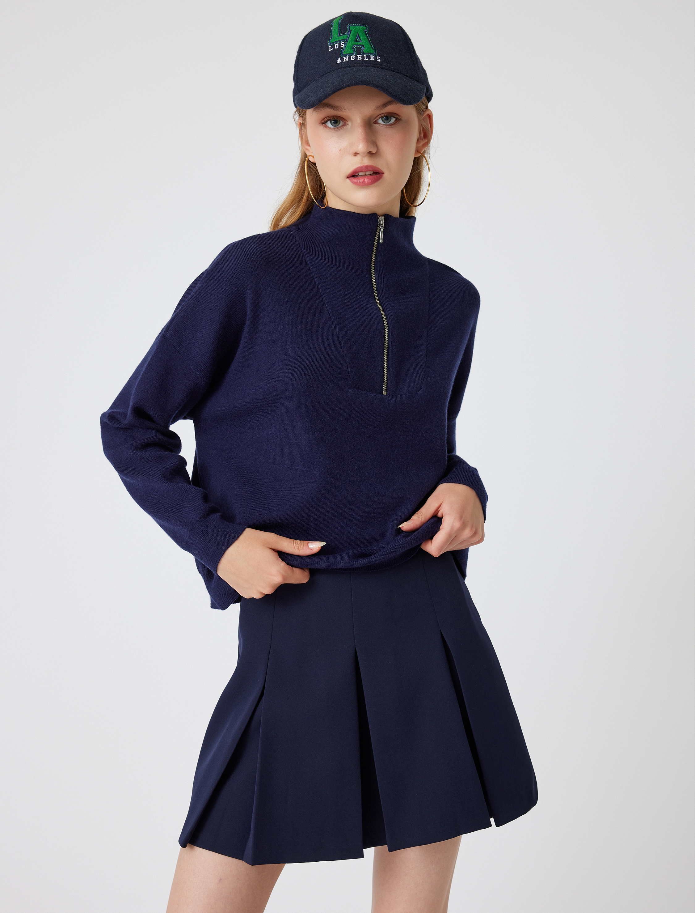   Yarım Fermuarlı Viskon Karışımlı Triko Kazak