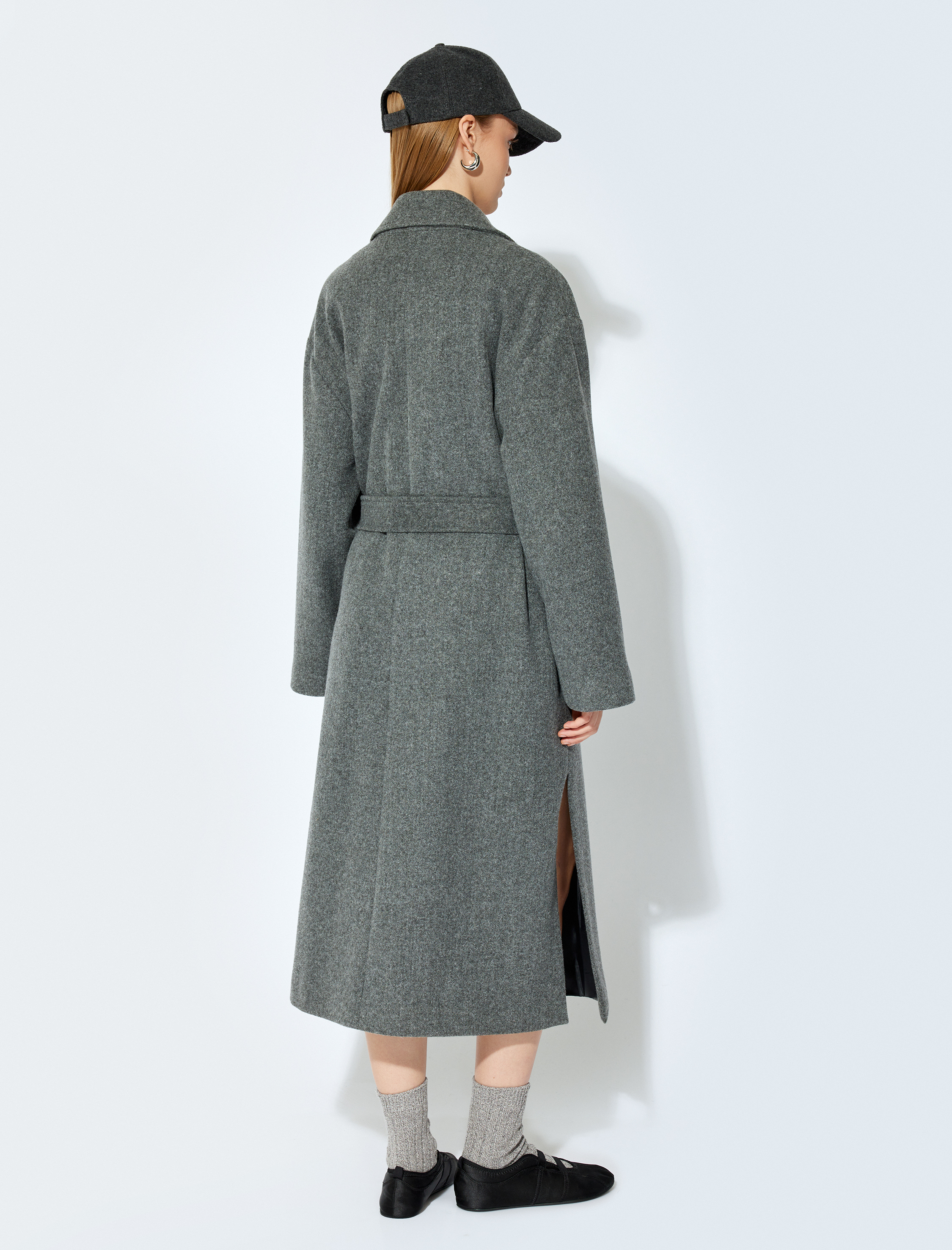   Koton X Şahika Ercümen - Kruvaze Kemer Detaylı Cepli Uzun Kaşe Kaban