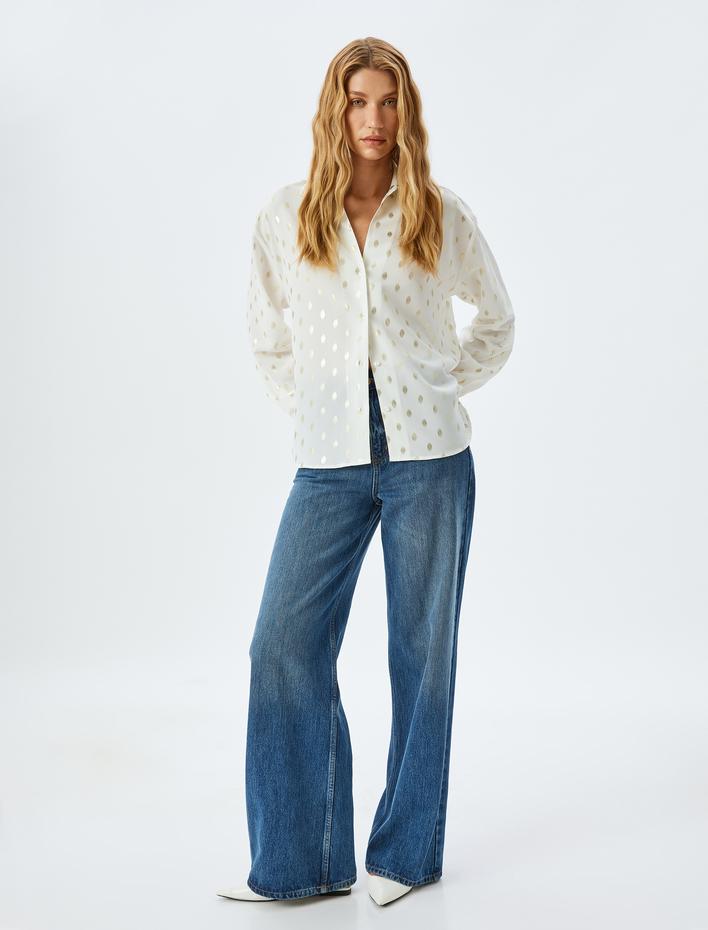  Parlak Puantiye Desenli Uzun Kollu Gömlek