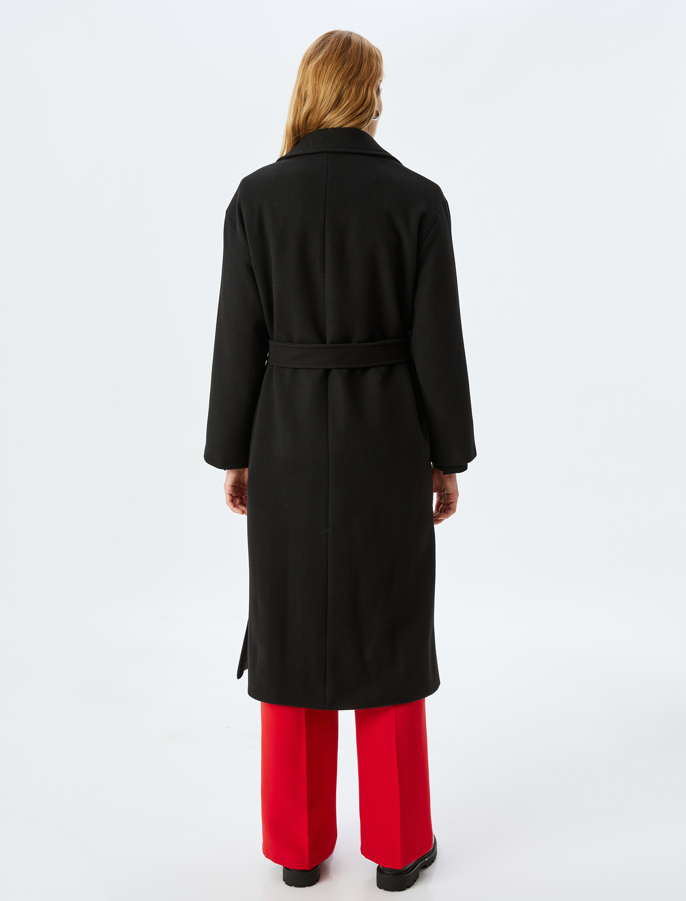   Kemerli Cepli Kruvaze Ekstra Uzun Kaşe Kaban