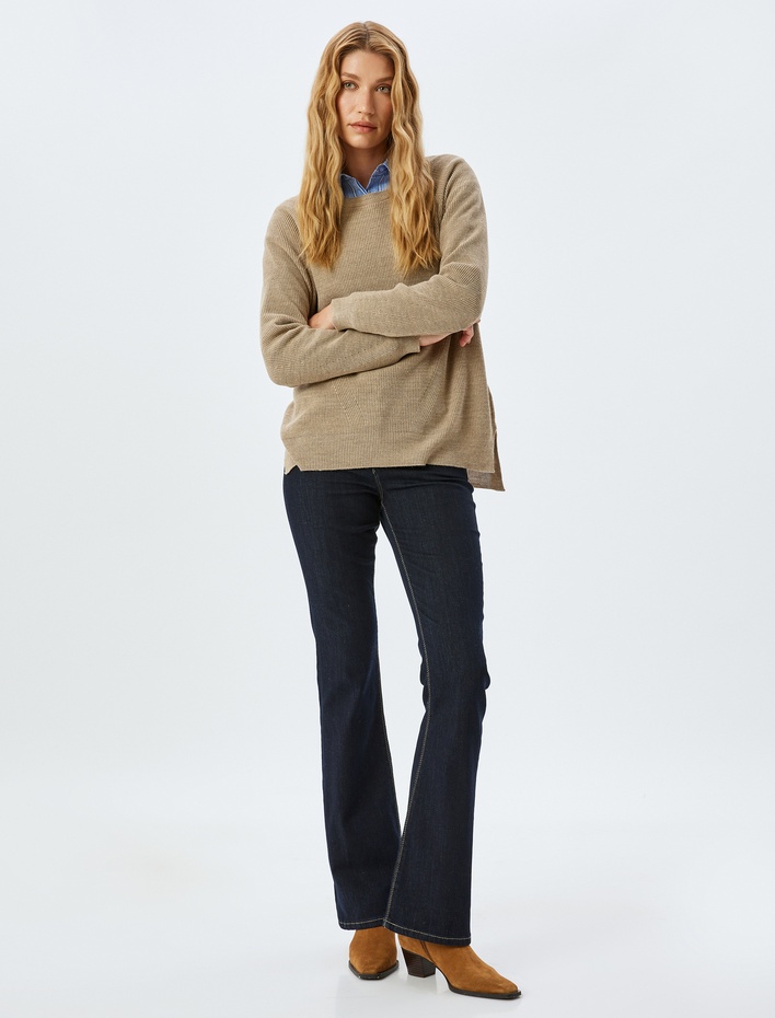  Uzun Kollu Geniş Yuvarlak Yaka Triko Oversize Kazak