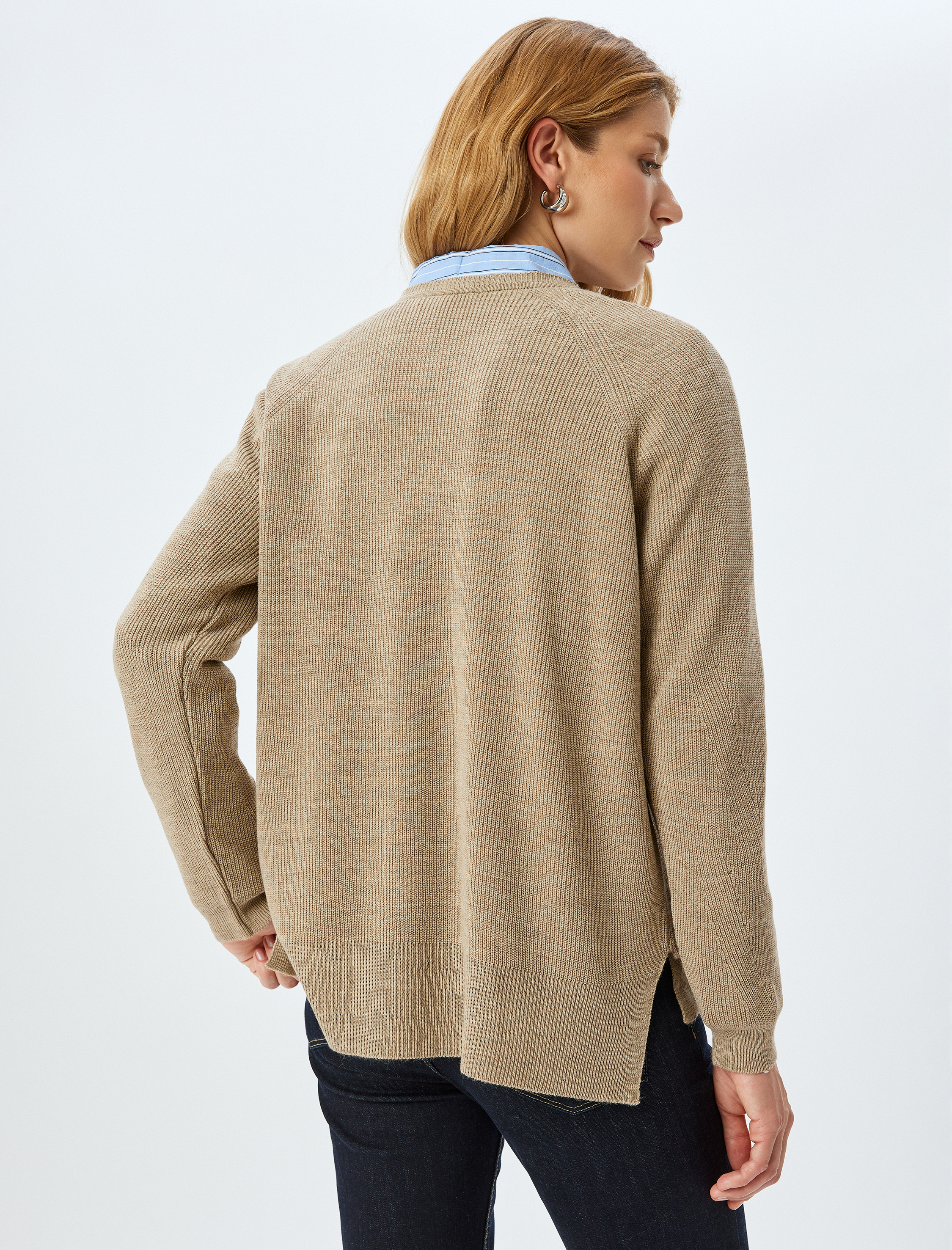   Uzun Kollu Geniş Yuvarlak Yaka Triko Oversize Kazak